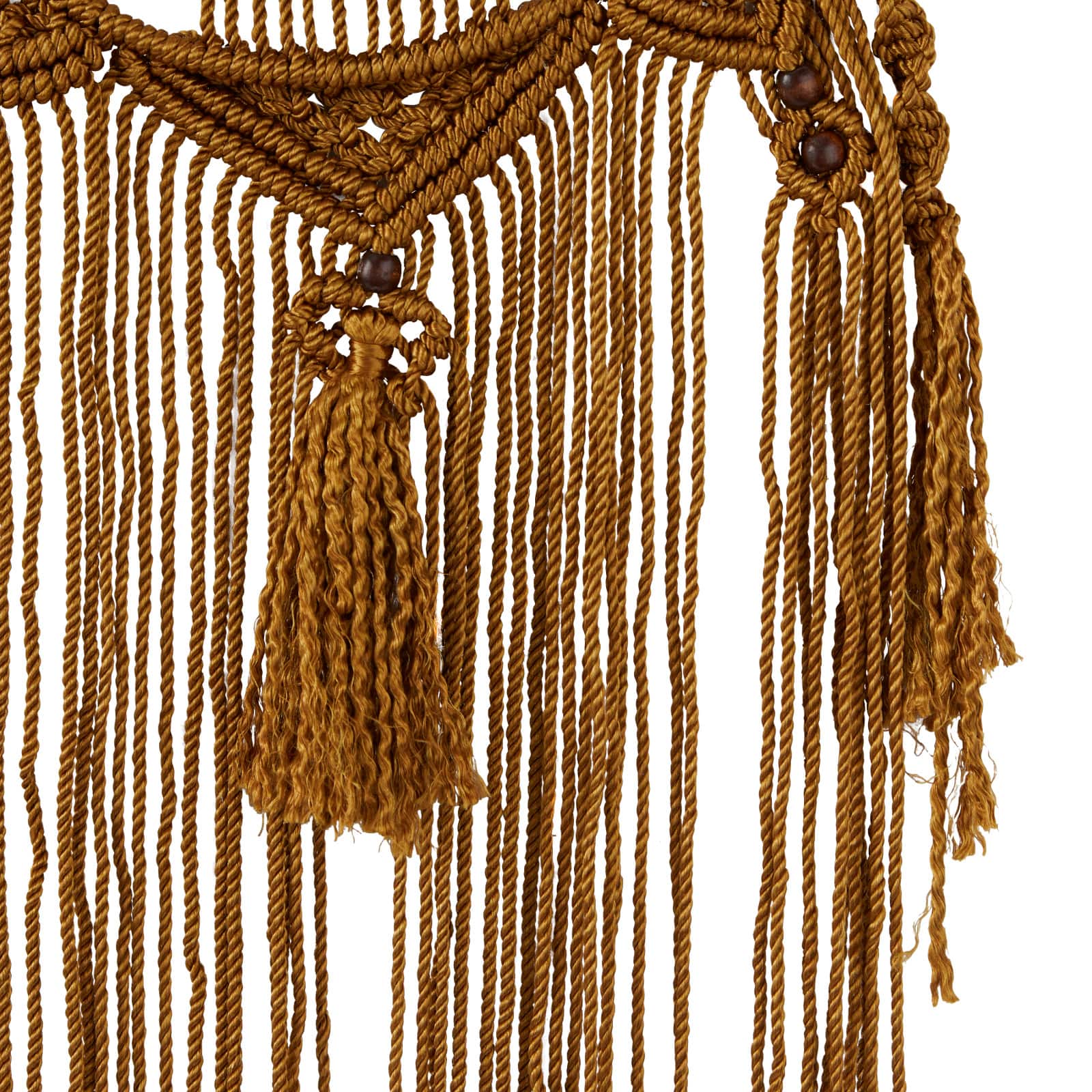 Brown Fabric Intricately Weaved Macrame Wall Decor with Beaded Fringe Tassels 10" x 1" x 38"