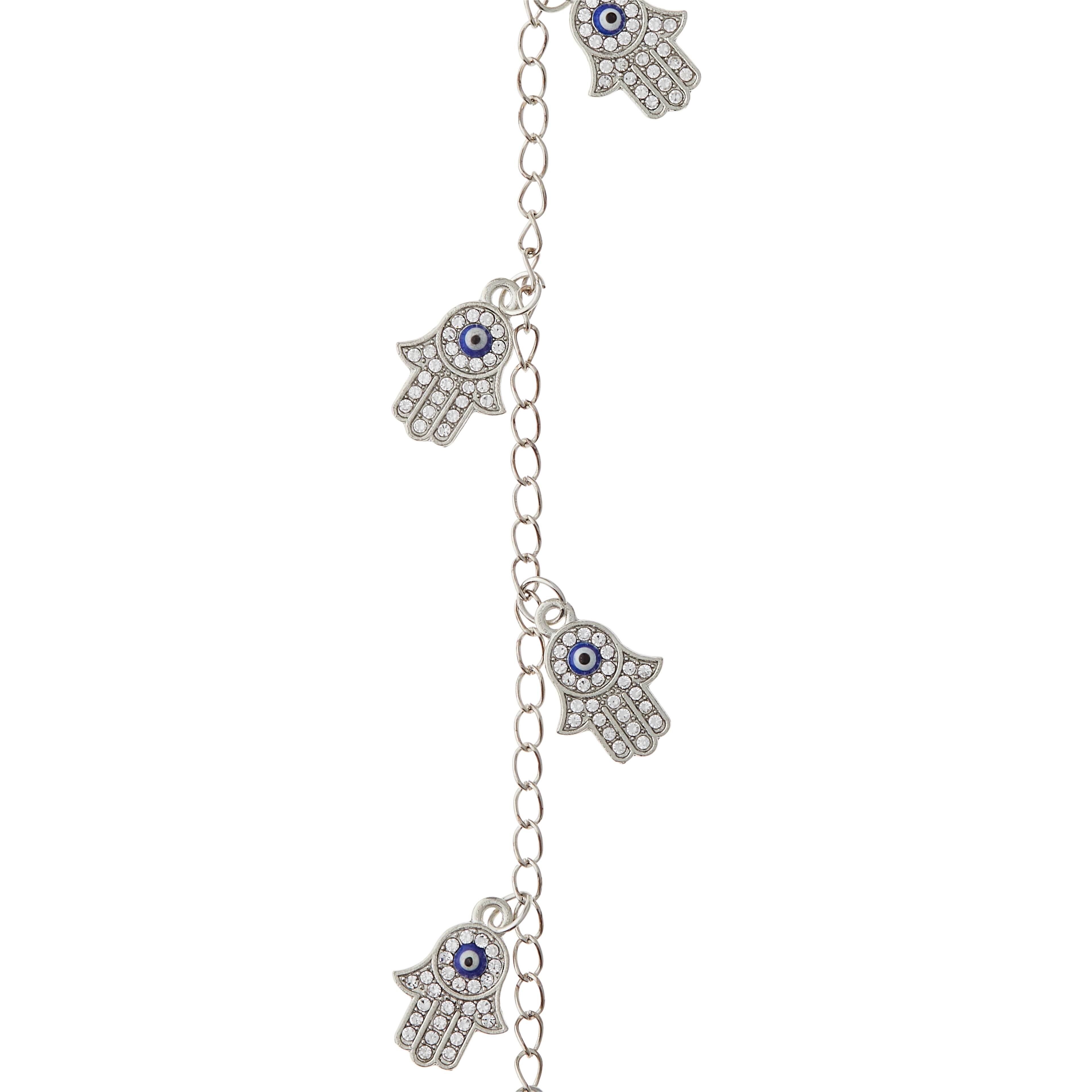 Silver Rhinestone Hamsa Metal Hand Beads, 21mm by Bead Landing™