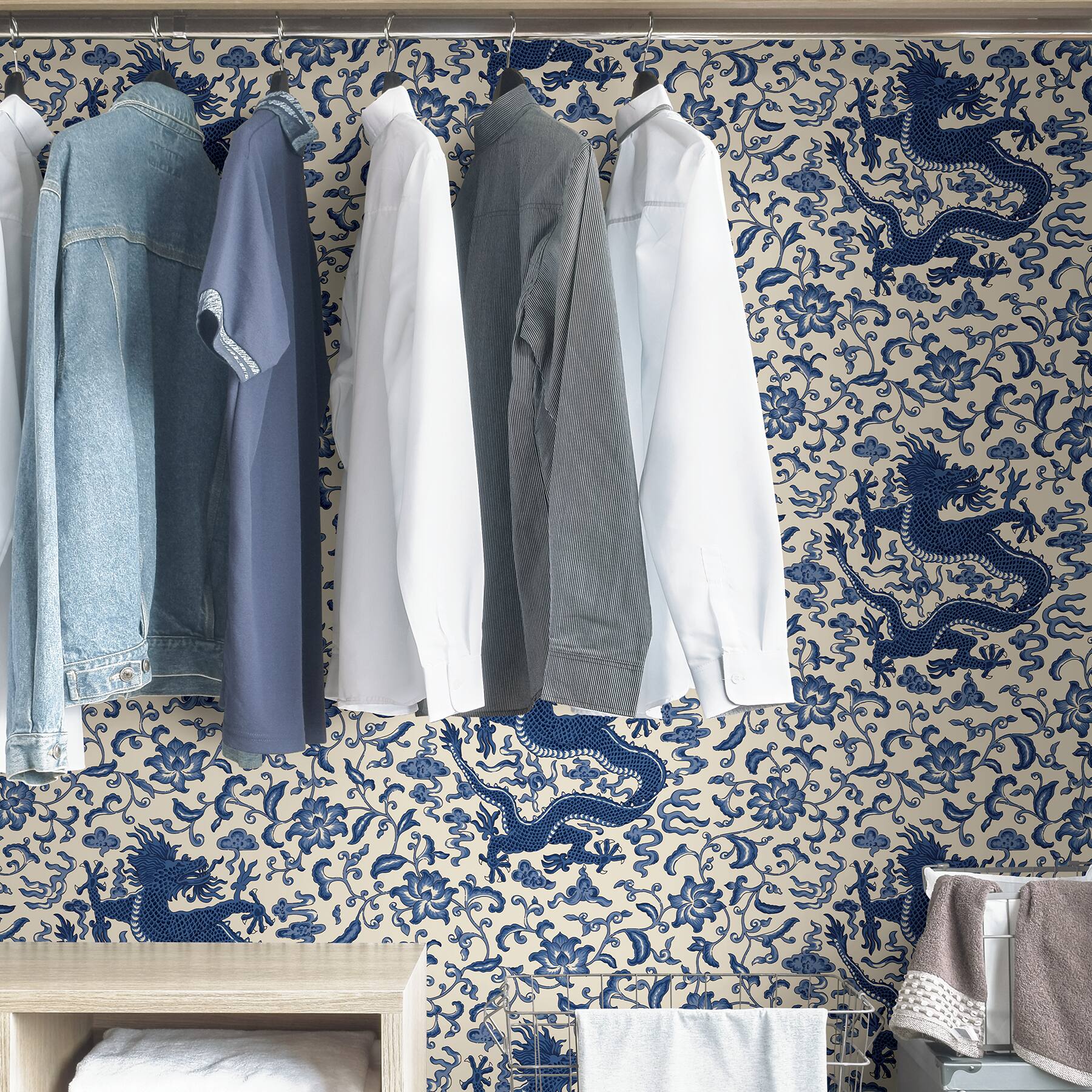 Scalamandre Indigo Chien Dragon Peel & Stick Wallpaper