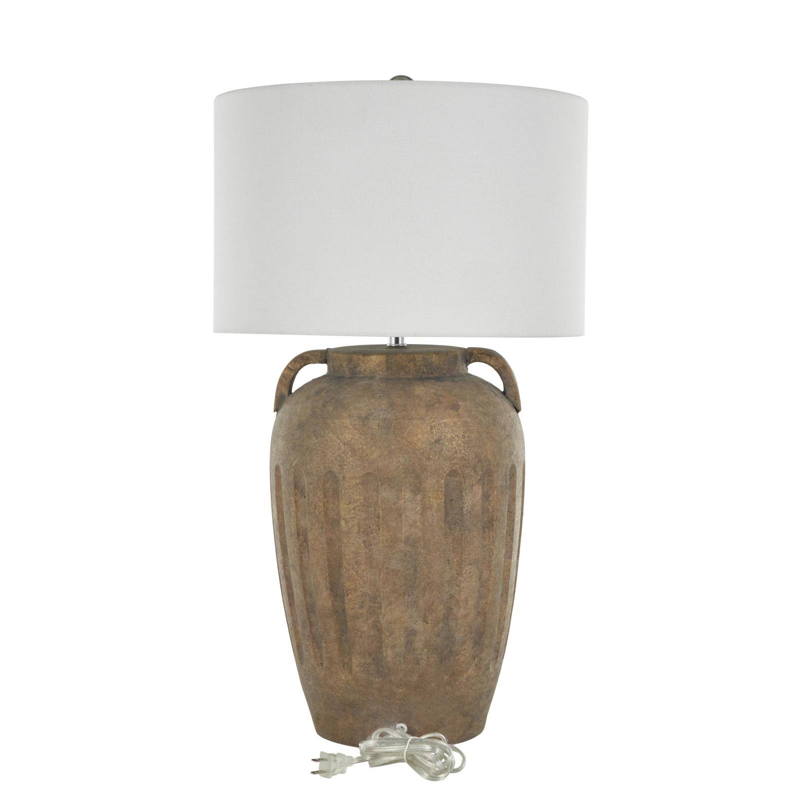 28.5" Brown Ceramic Distressed Antique Style Pot Vase Table Lamp
