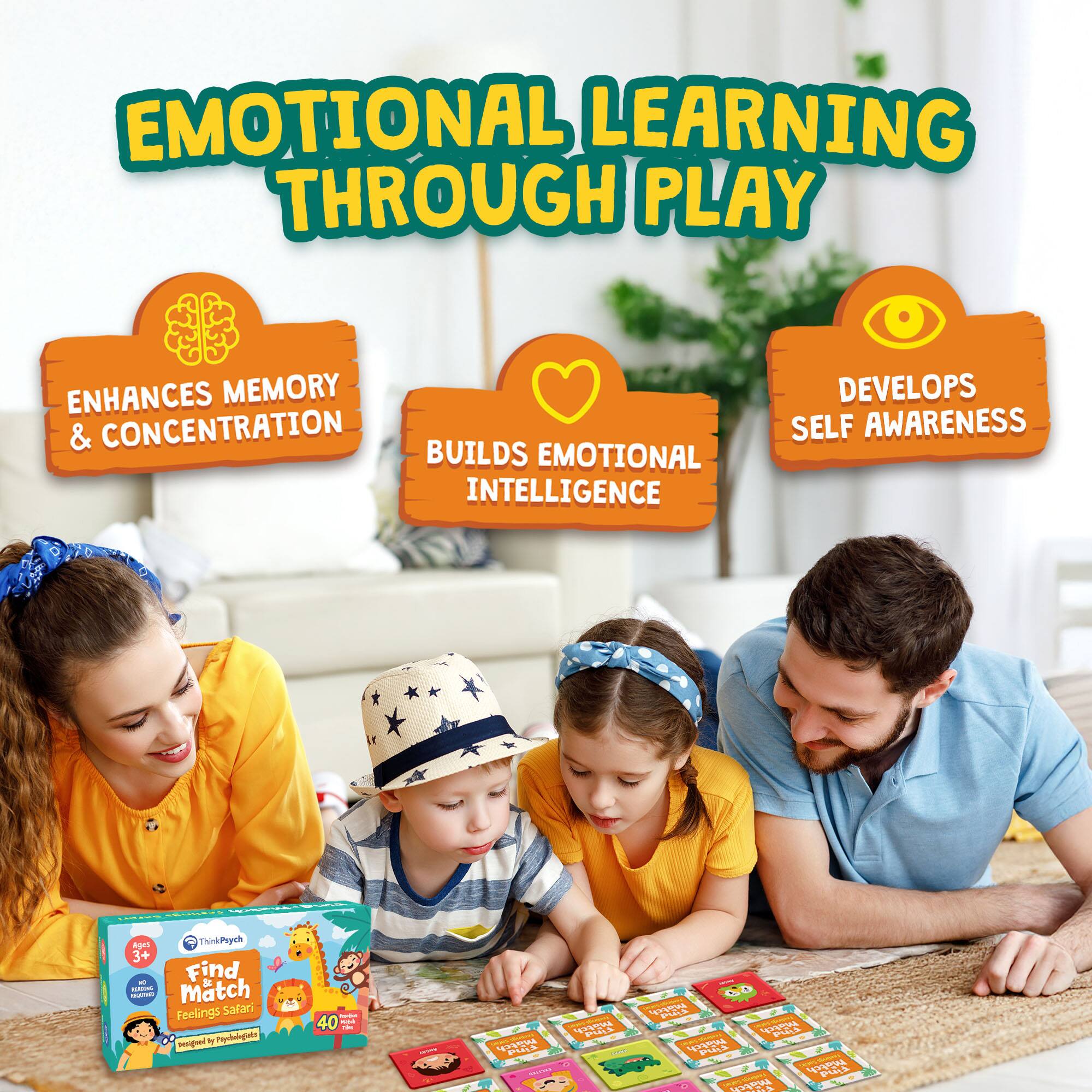 ThinkPsych® Find & Match Feelings Safari Animals & Emotions Matching Memory Game