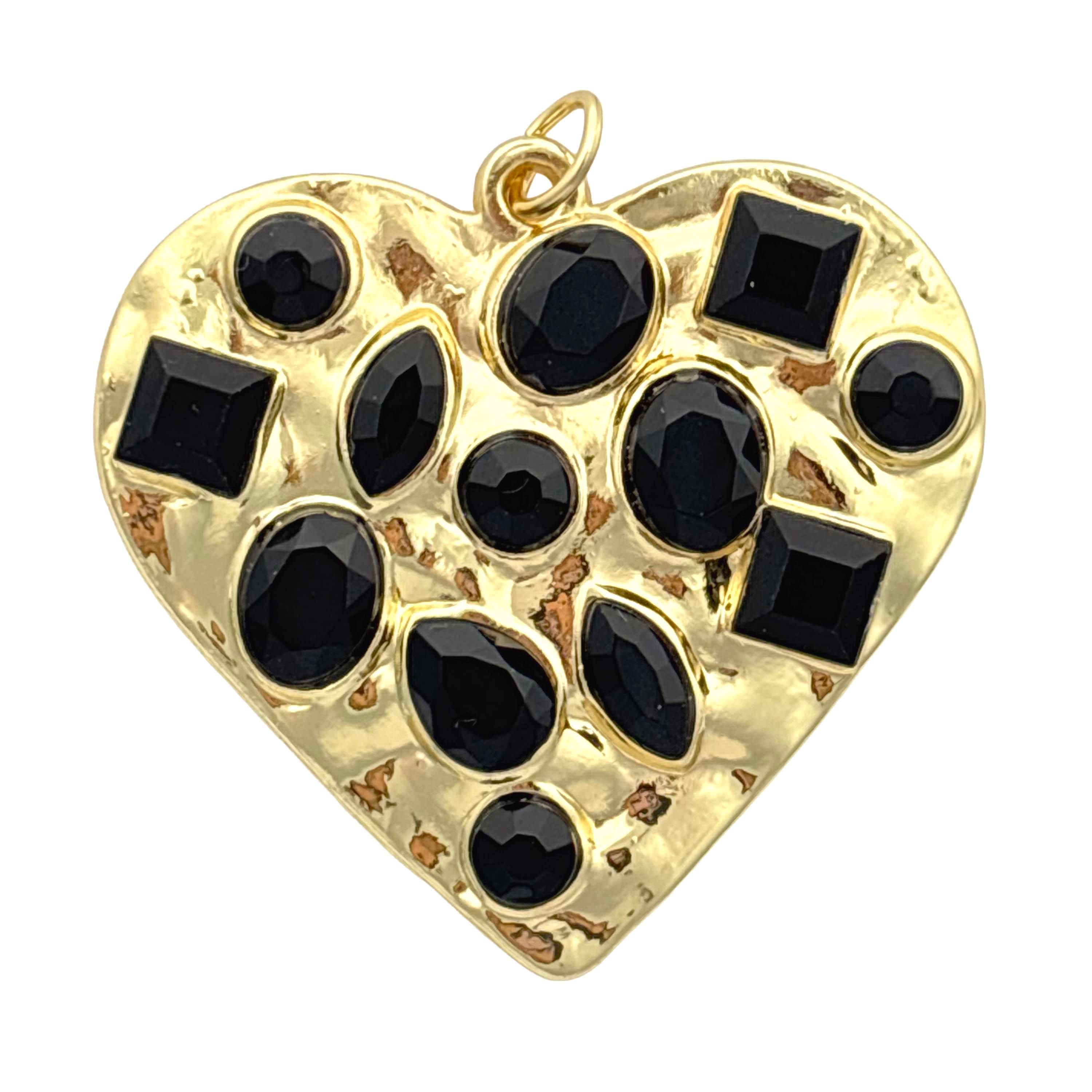 Gold & Black Gem Metal Heart Pendant by Bead Landing™