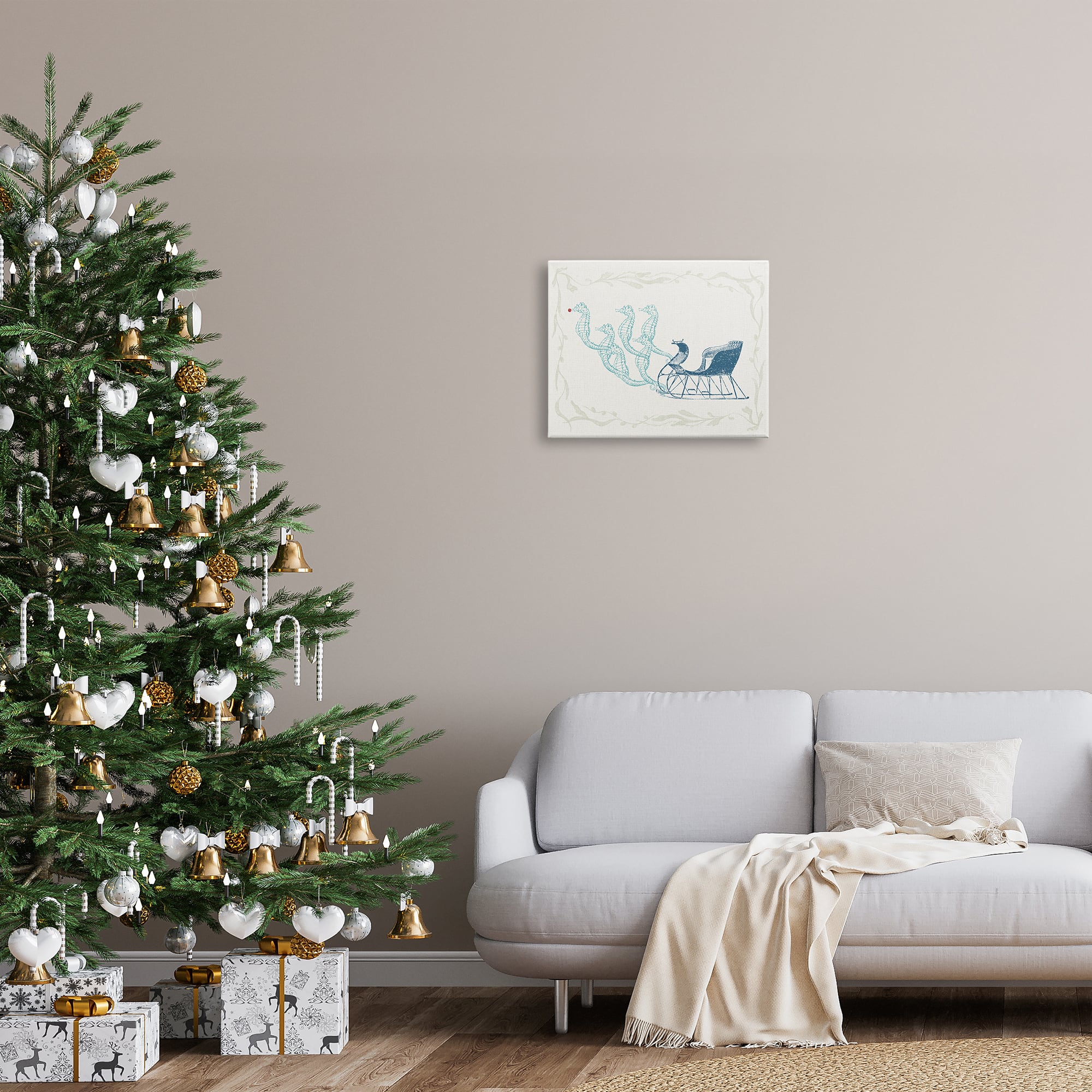 Stupell Industries Seahorse Santa Sled Nautical Christmas Canvas Wall Art