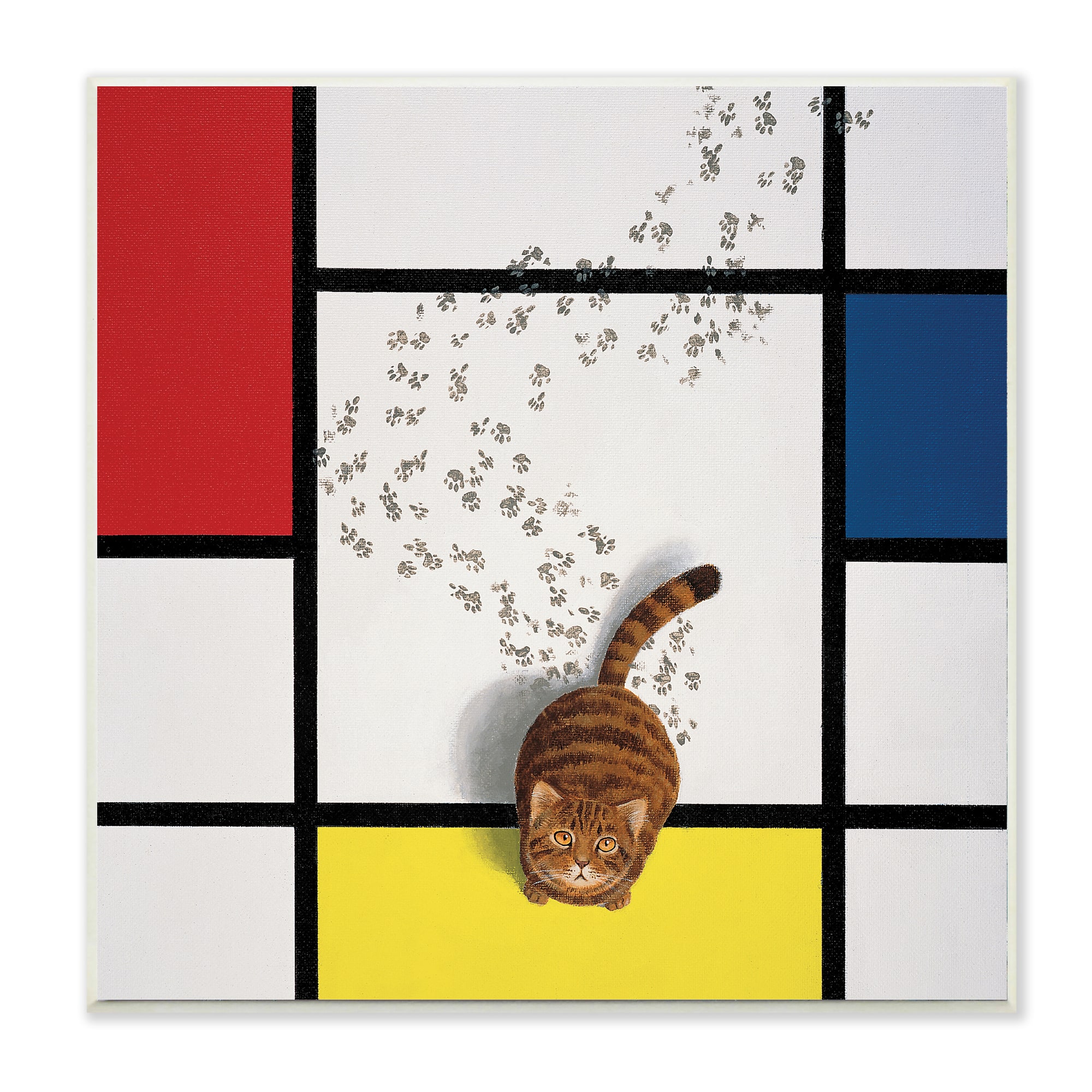 Stupell Industries Classical Mondrian Abstract Cat Painting Parody, 12" x 12"