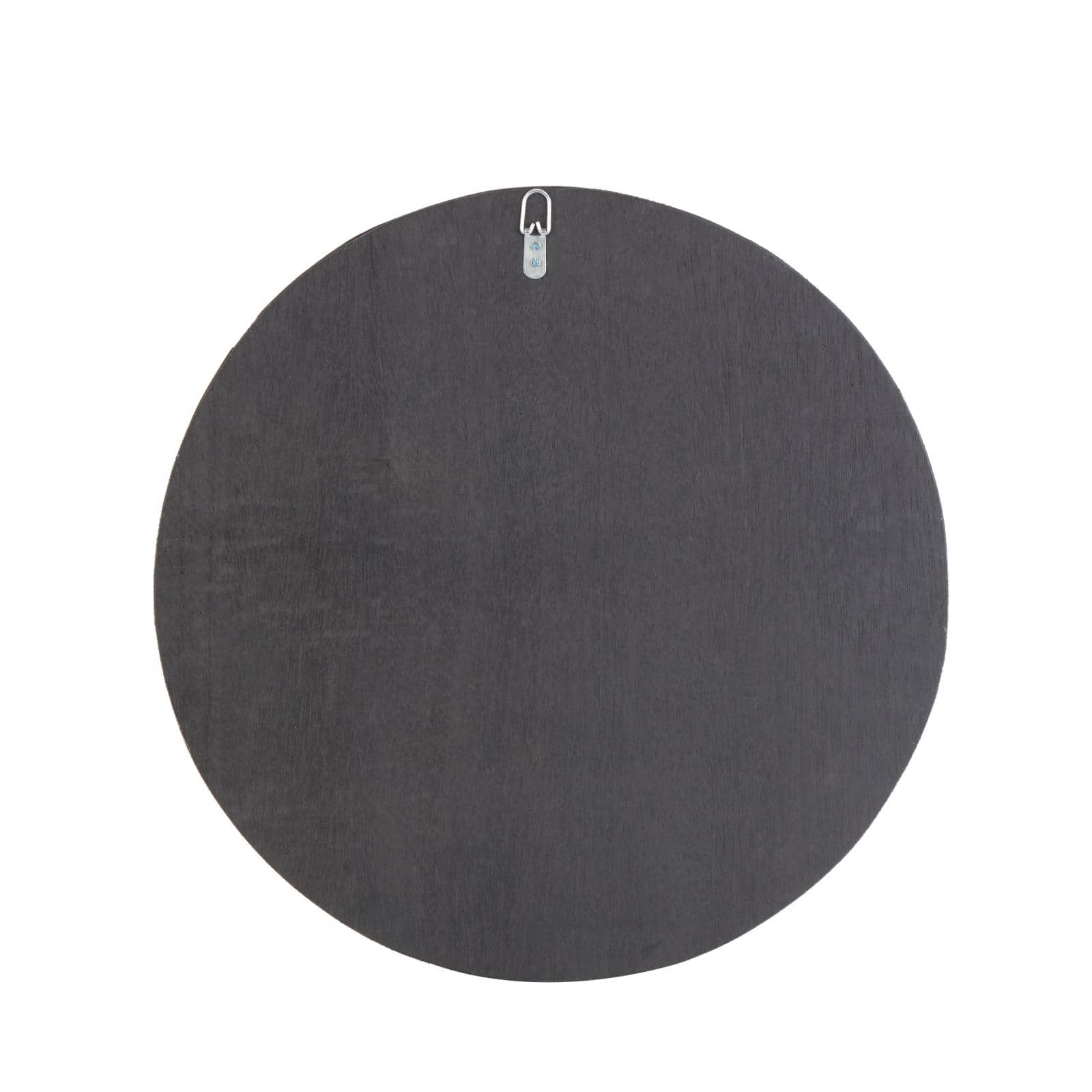 24" x 24" Brown Teak Wood Abstract Handmade Round Mosaic Inspired Wood Slab with Black Backing Wall Décor