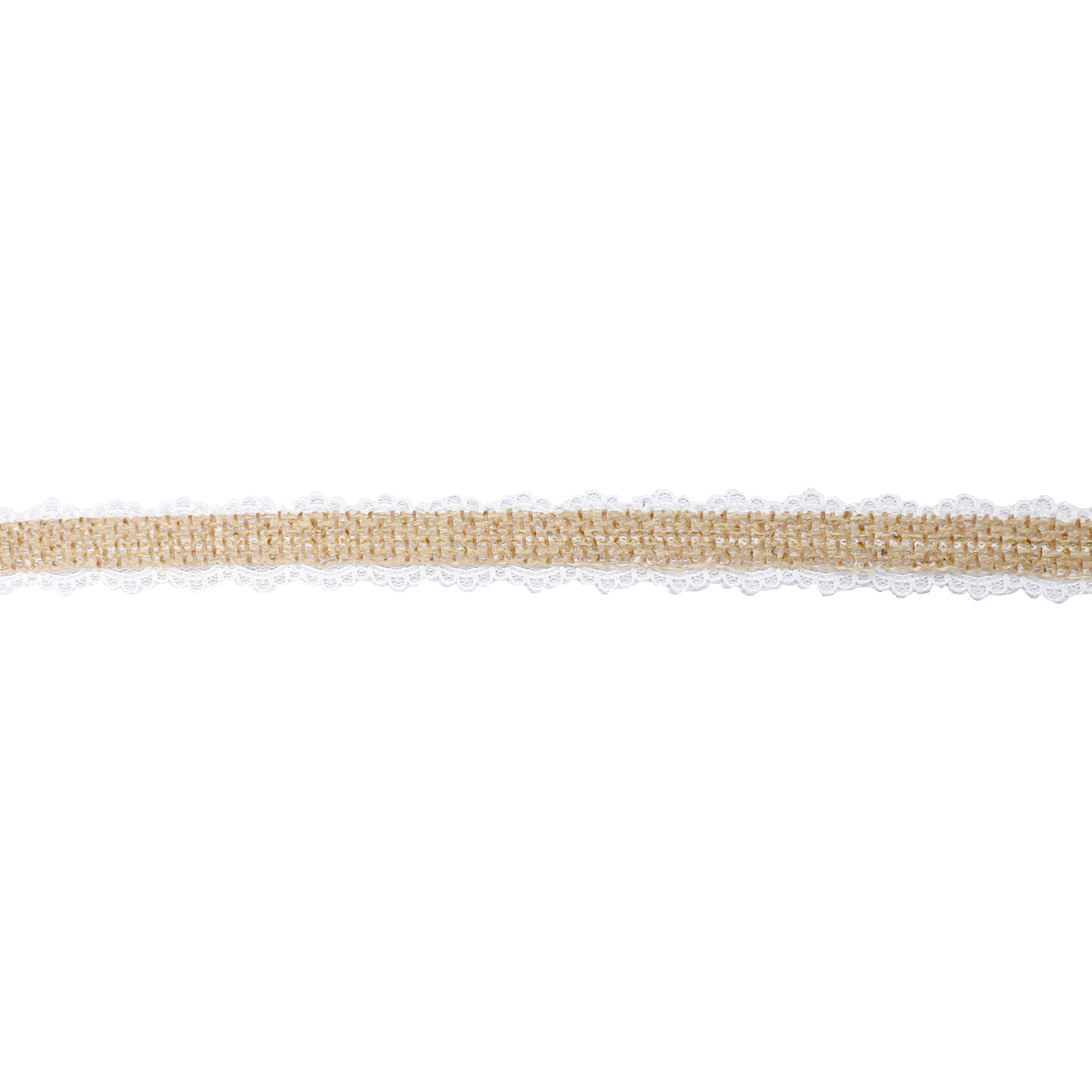 3/4" x 5yd. Faux Burlap with Lace Edging Ribbon by Celebrate It® Classic