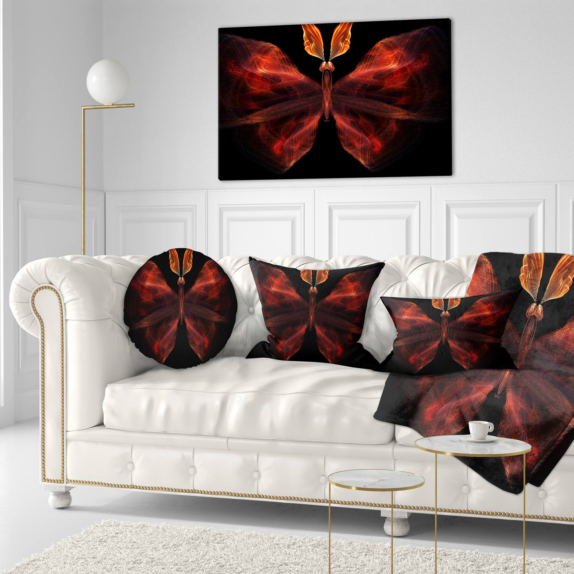 Designart - Red Fractal Butterfly in Dark - Abstract Canvas Art Print