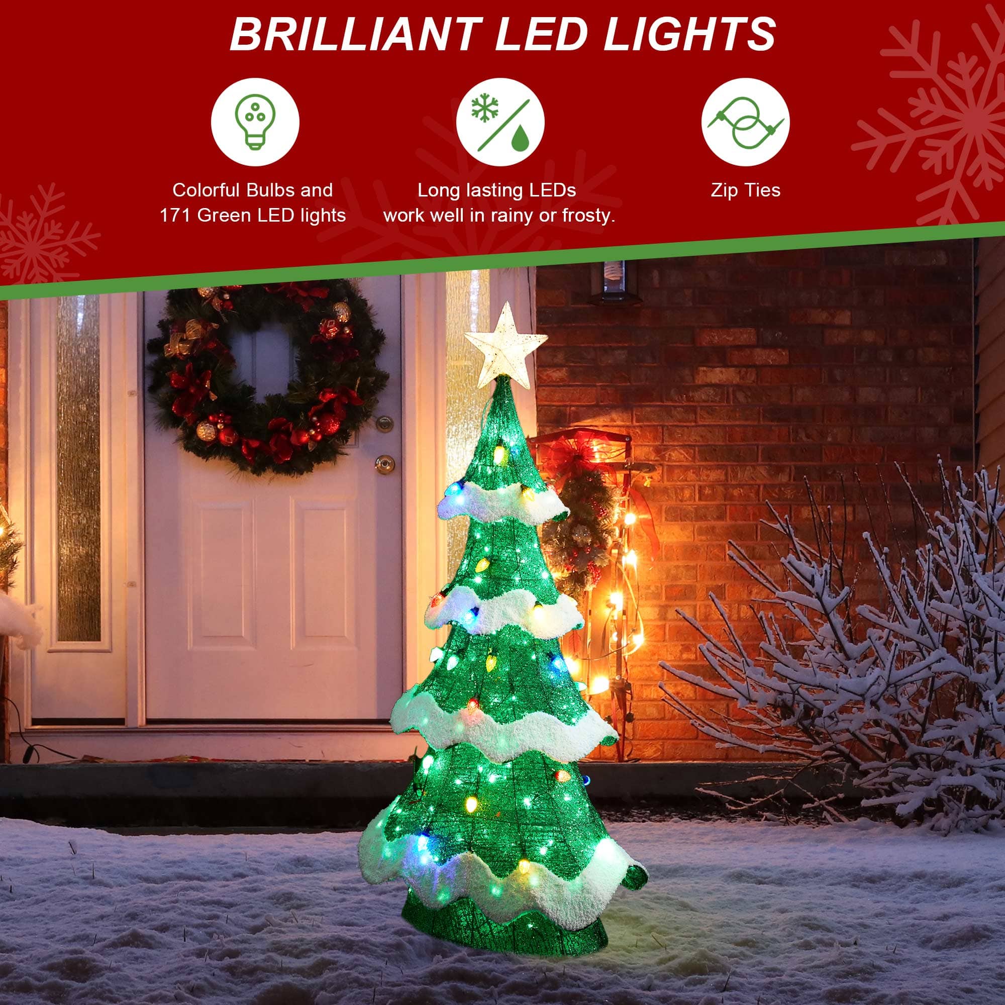 Glitzhome® 4.5ft. Lighted Christmas 3D Mesh Tree Outdoor Décor