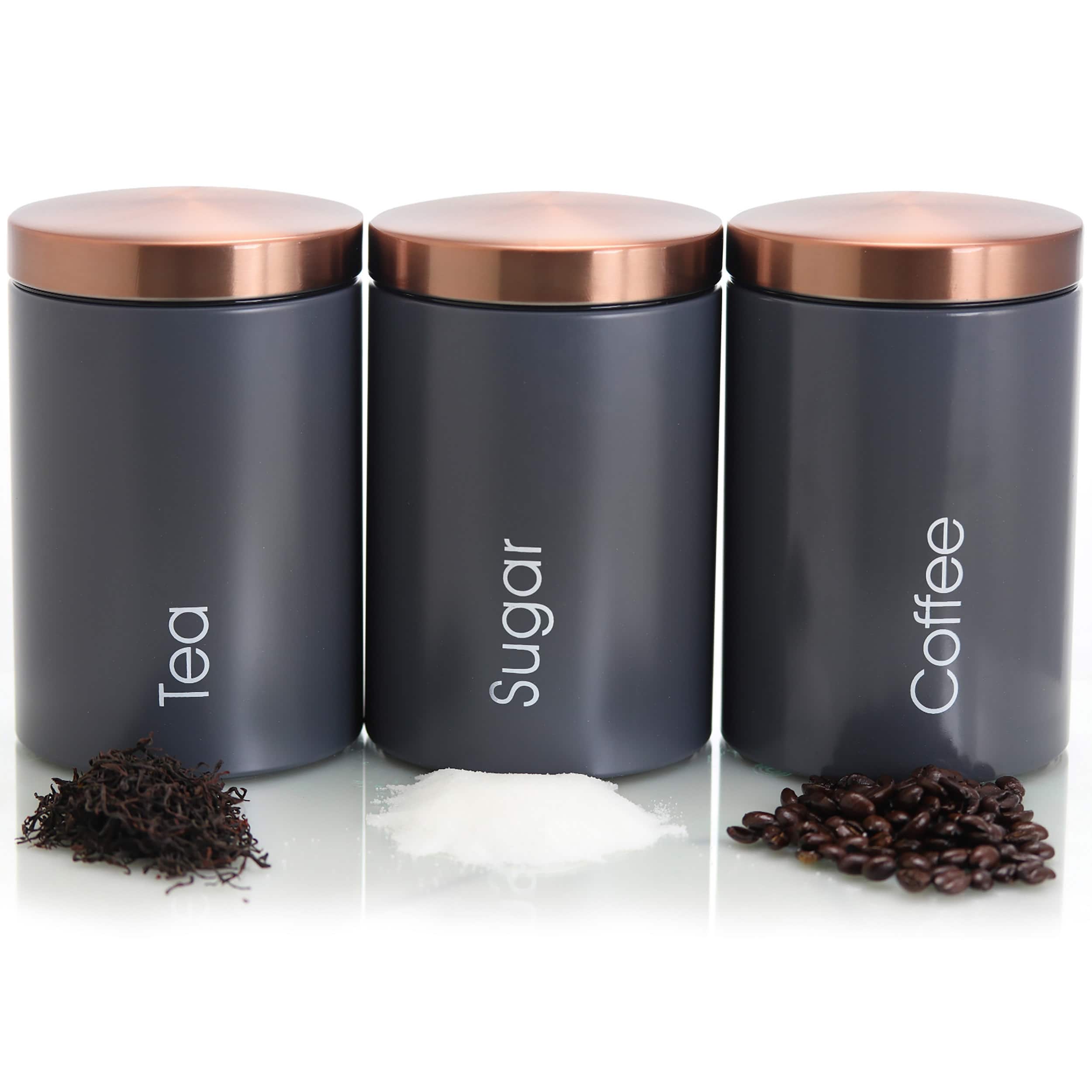 MegaChef Essential Kitchen Storage Matte Gray 3 Piece Sugar, Coffee & Tea Canister Set