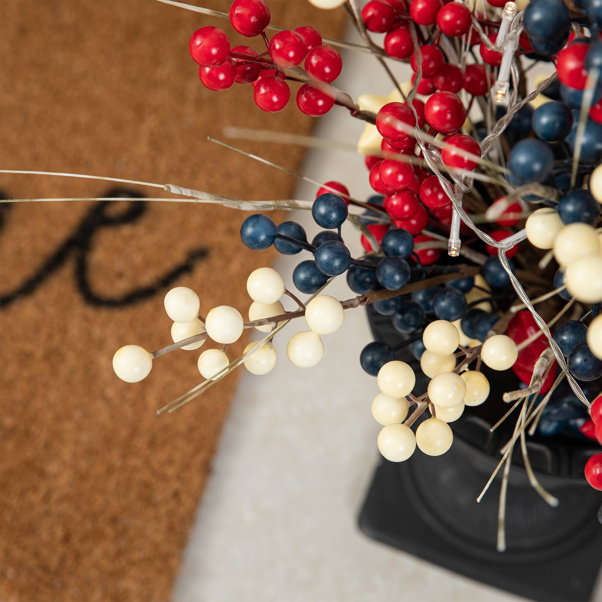 Glitzhome® 36" Lighted Patriotic Americana Berry & Stars Urn Porch Tree