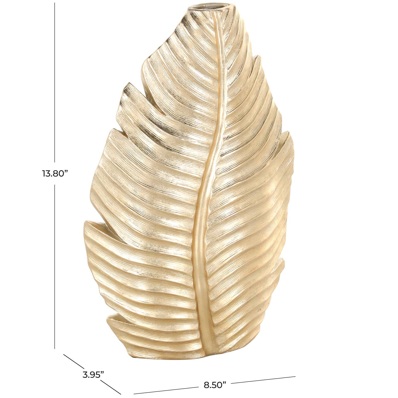 14" Gold Metallic Curved Leaf Polystone Vase