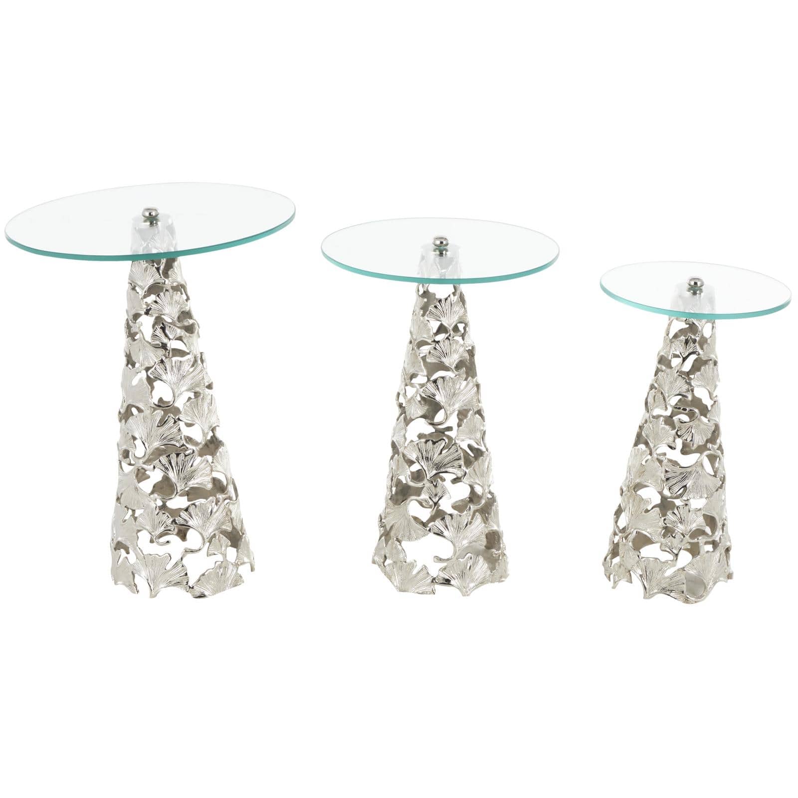 Silver Accent Table with Tempered Glass Tabletops Set