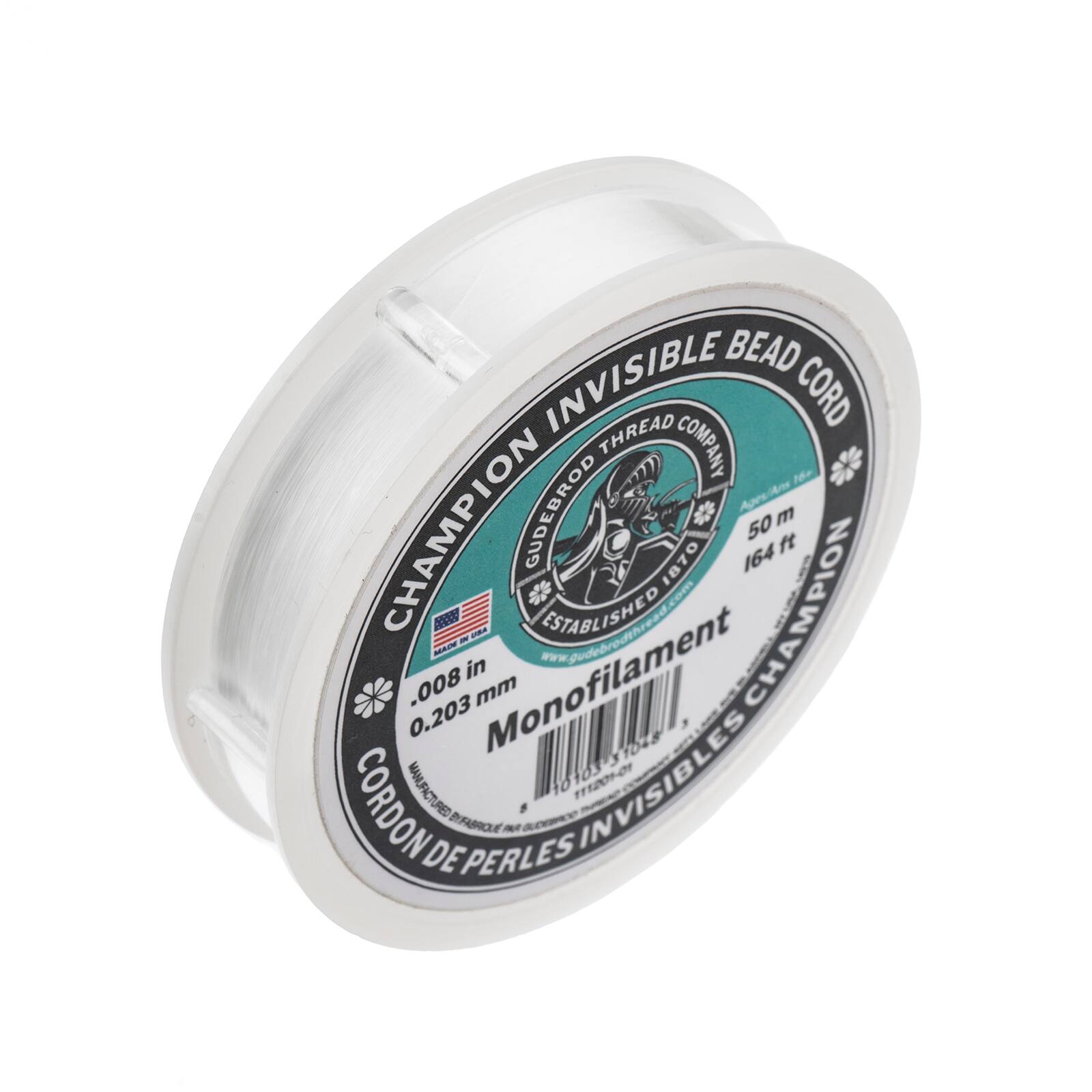 Gudebrod 0.008" x 164ft. Monofilament Champion Invisible Bead Cord