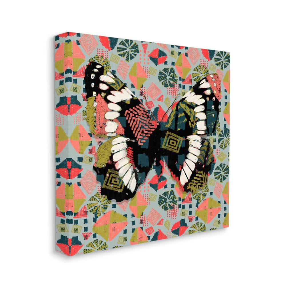 Stupell Industries Butterfly On Pink Blue Pattern Abstract Design Canvas Wall Art | 24" x 24" | Michaels&reg;