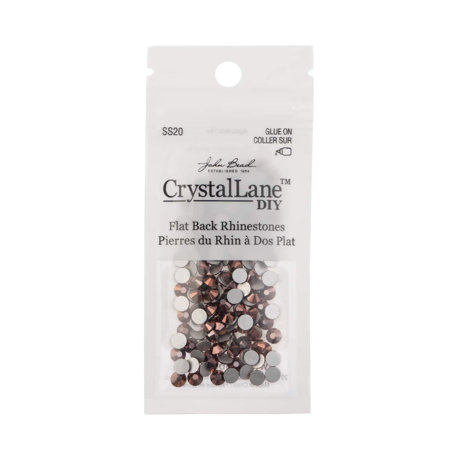 John Bead Crystal Lane SS20 Metallic Glass Round Flatback Rhinestones, 144ct.