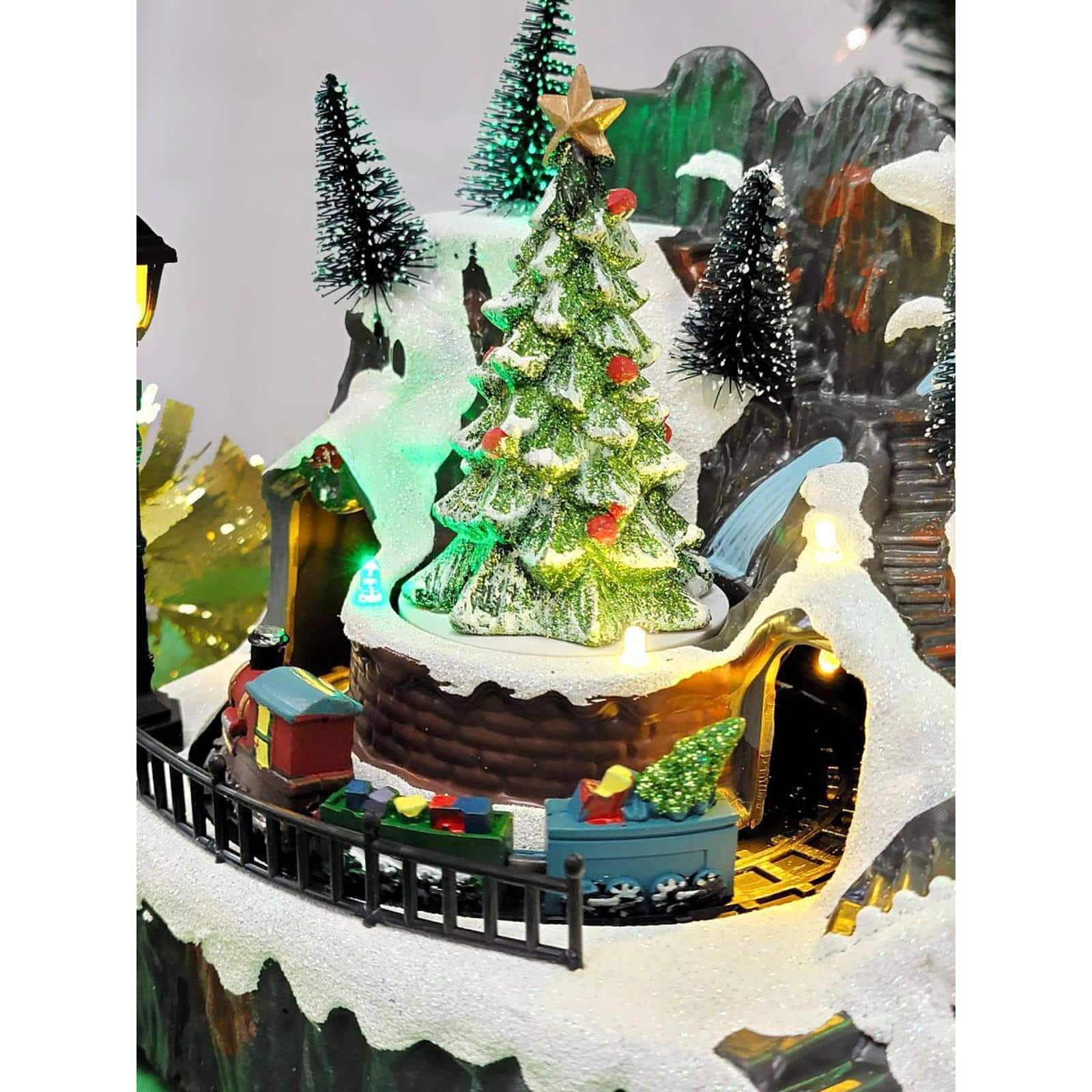 Wizardi 12" Christmas Village Snow Mountain with Hut & Animated Train