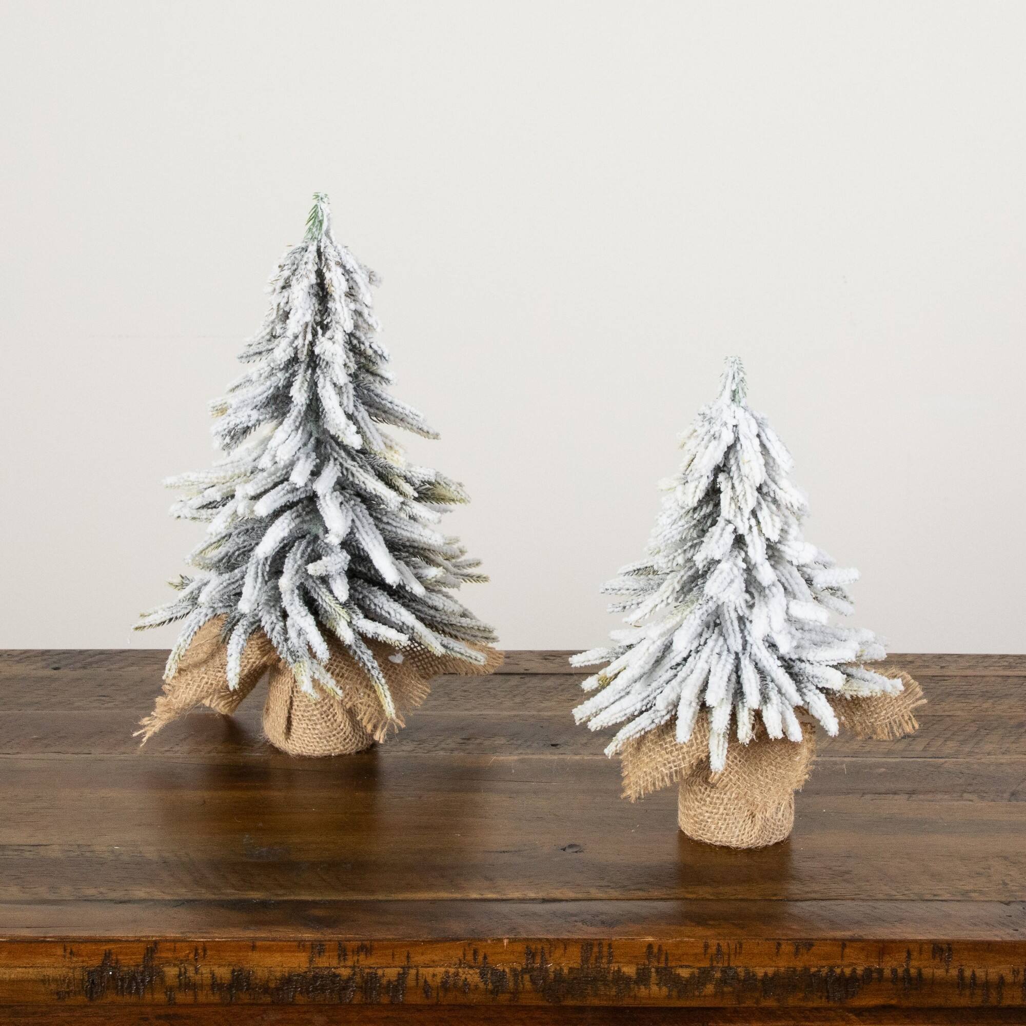 Nearly Natural Unlit Green Artificial Mini Flocked Christmas Tree with Burlap Base Set