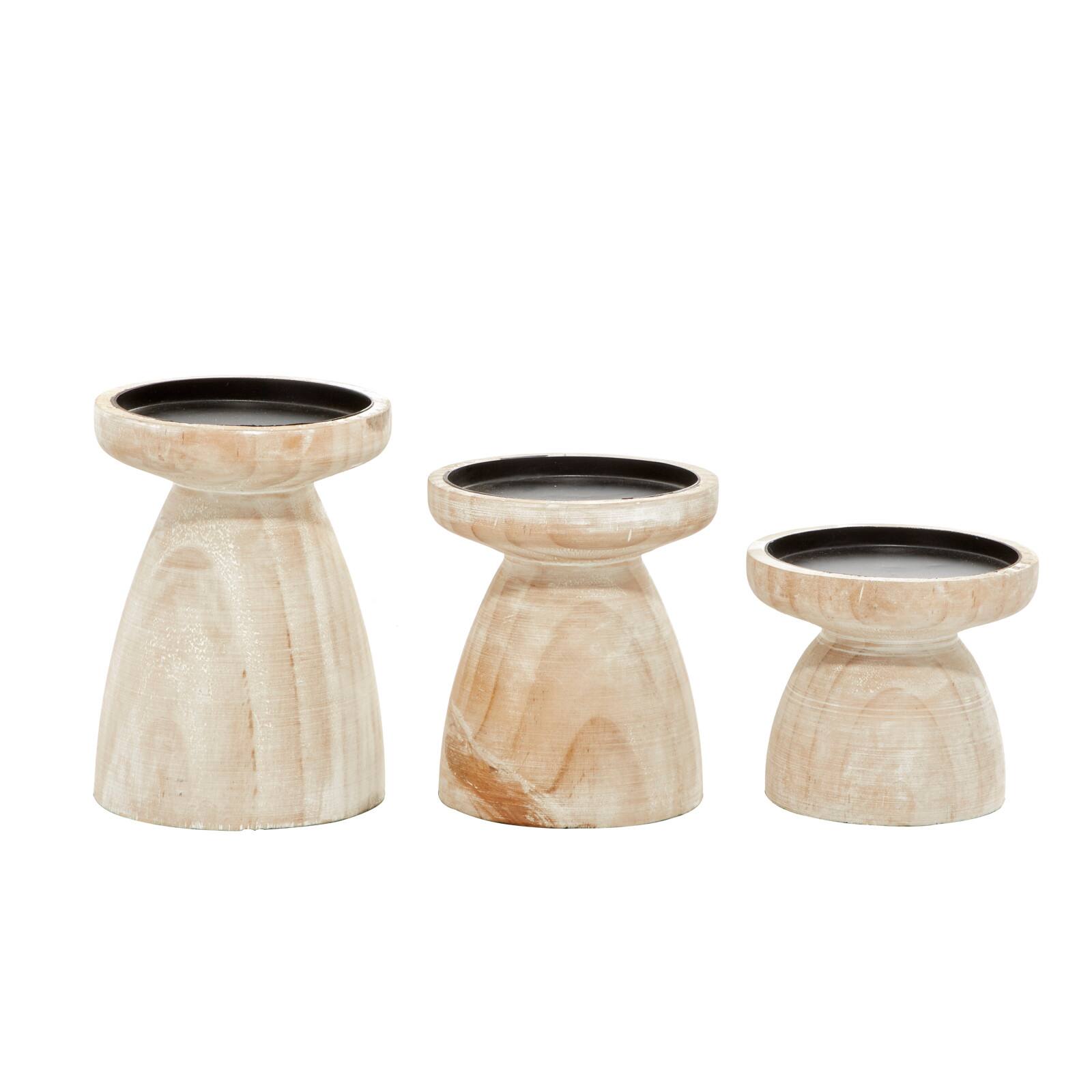 Brown Wood Natural Candle Holder Set