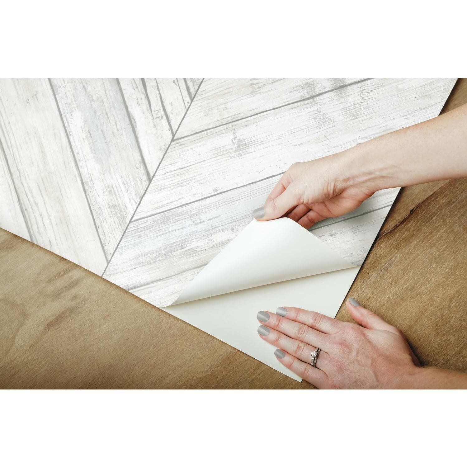 RoomMates Herringbone Wood Boards Peel & Stick Wallpaper