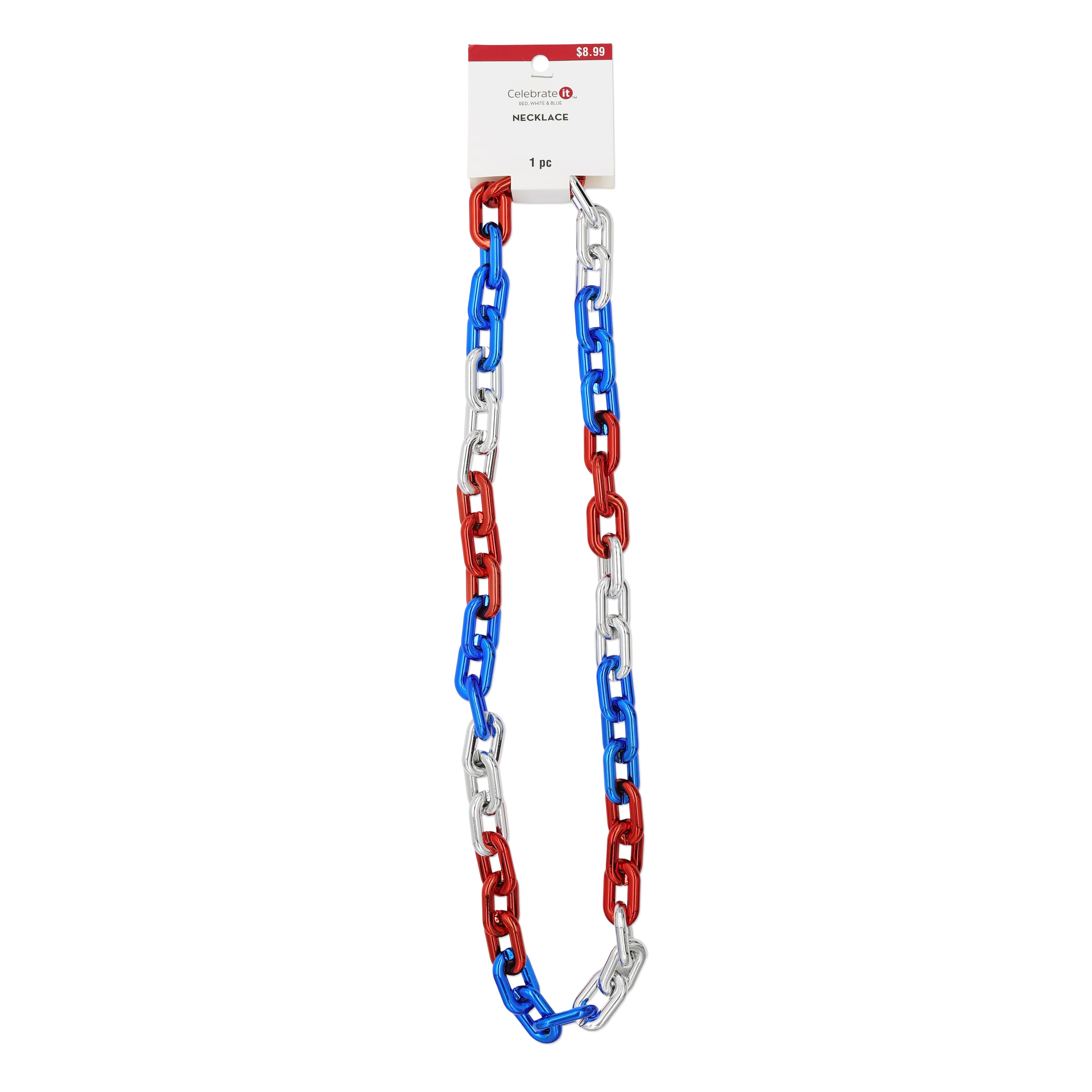 Red, Silver & Blue Plastic Chain Necklace by Celebrate It™