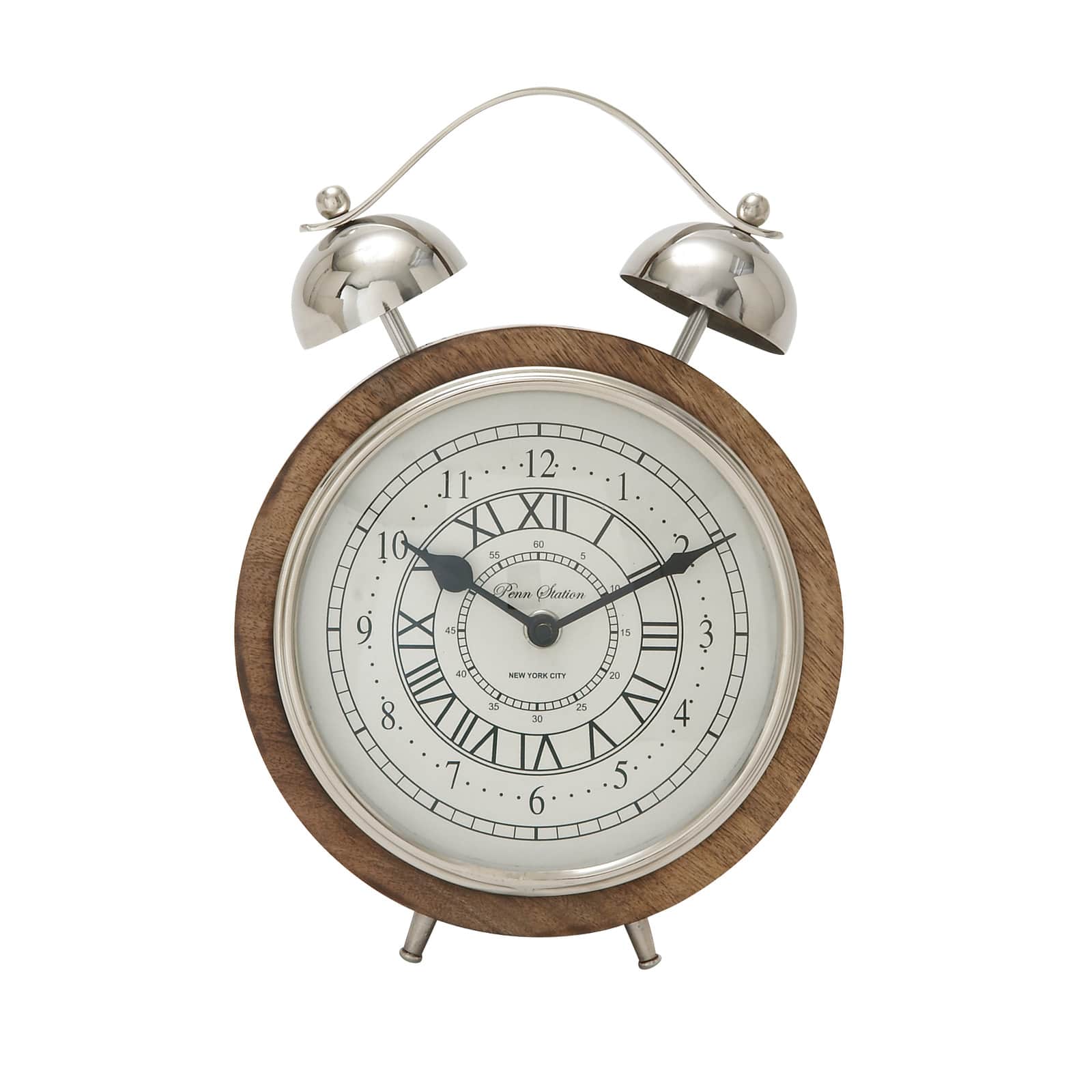 10" Brown Mango Wood & Aluminum Clock