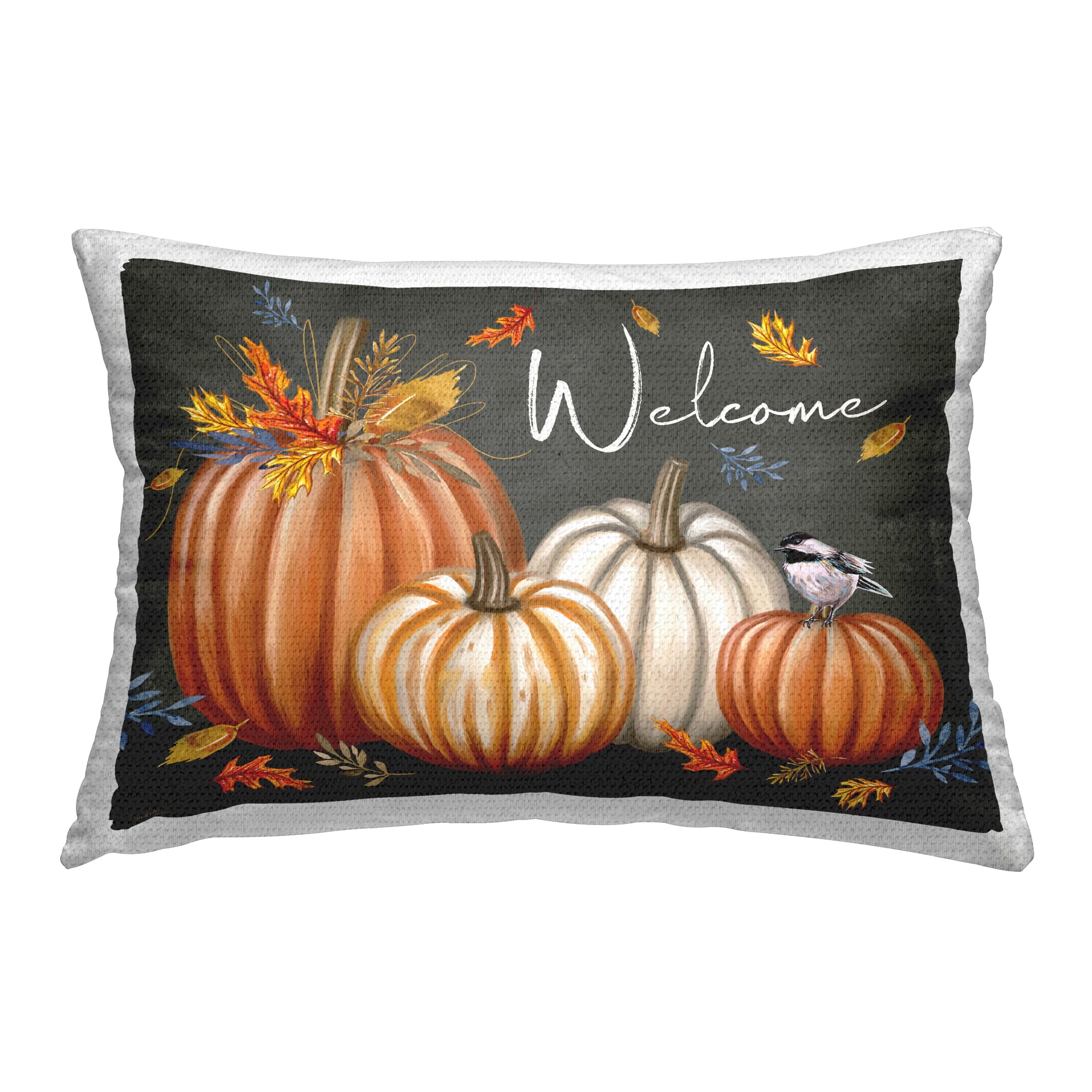Stupell Industries Welcome with Autumnal Pumpkins Outdoor Printed Pillow