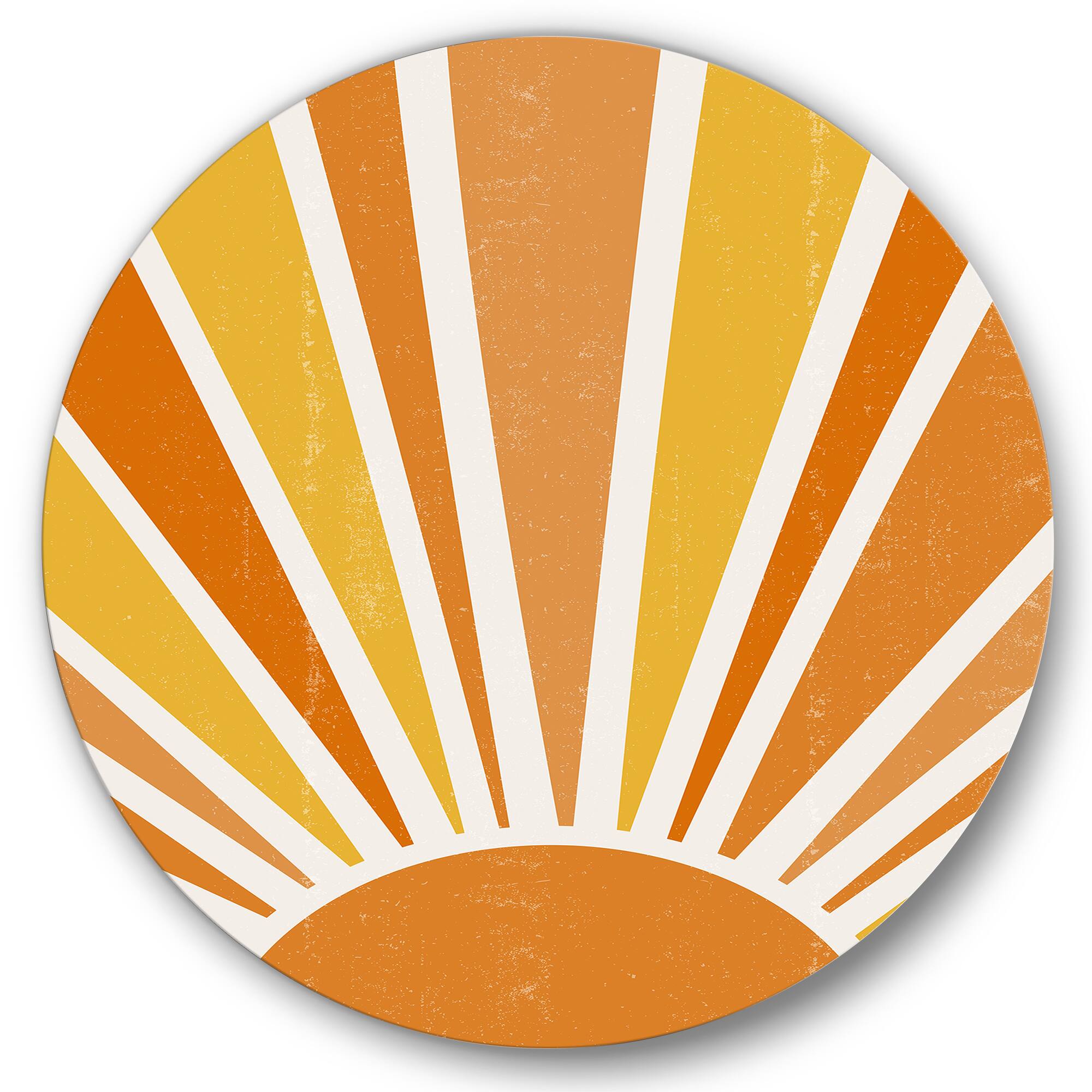 Designart - Minimalist Bright Shining Orange Sun Rays II - Modern Metal Circle Wall Art