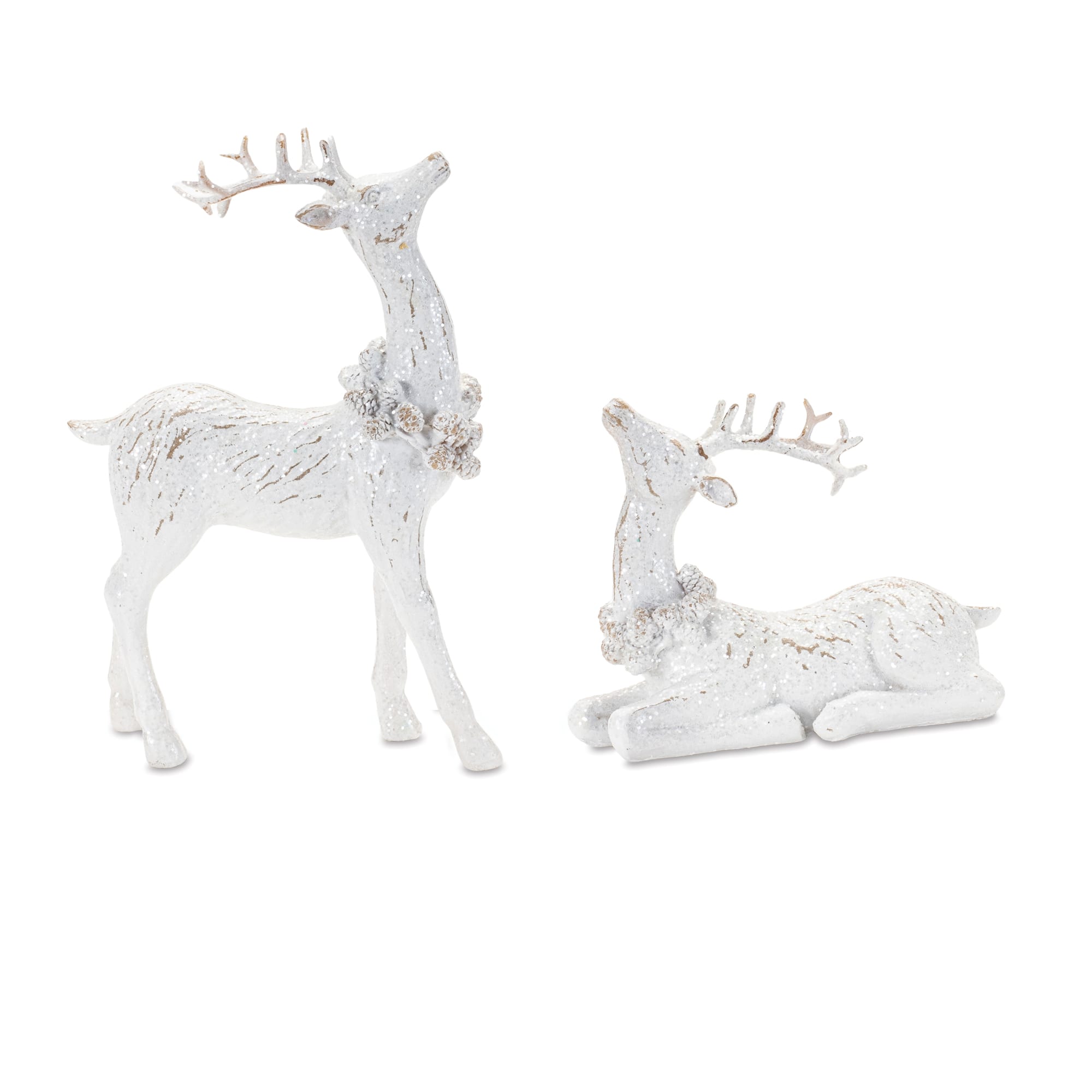 White Winter Deer Figurine Set