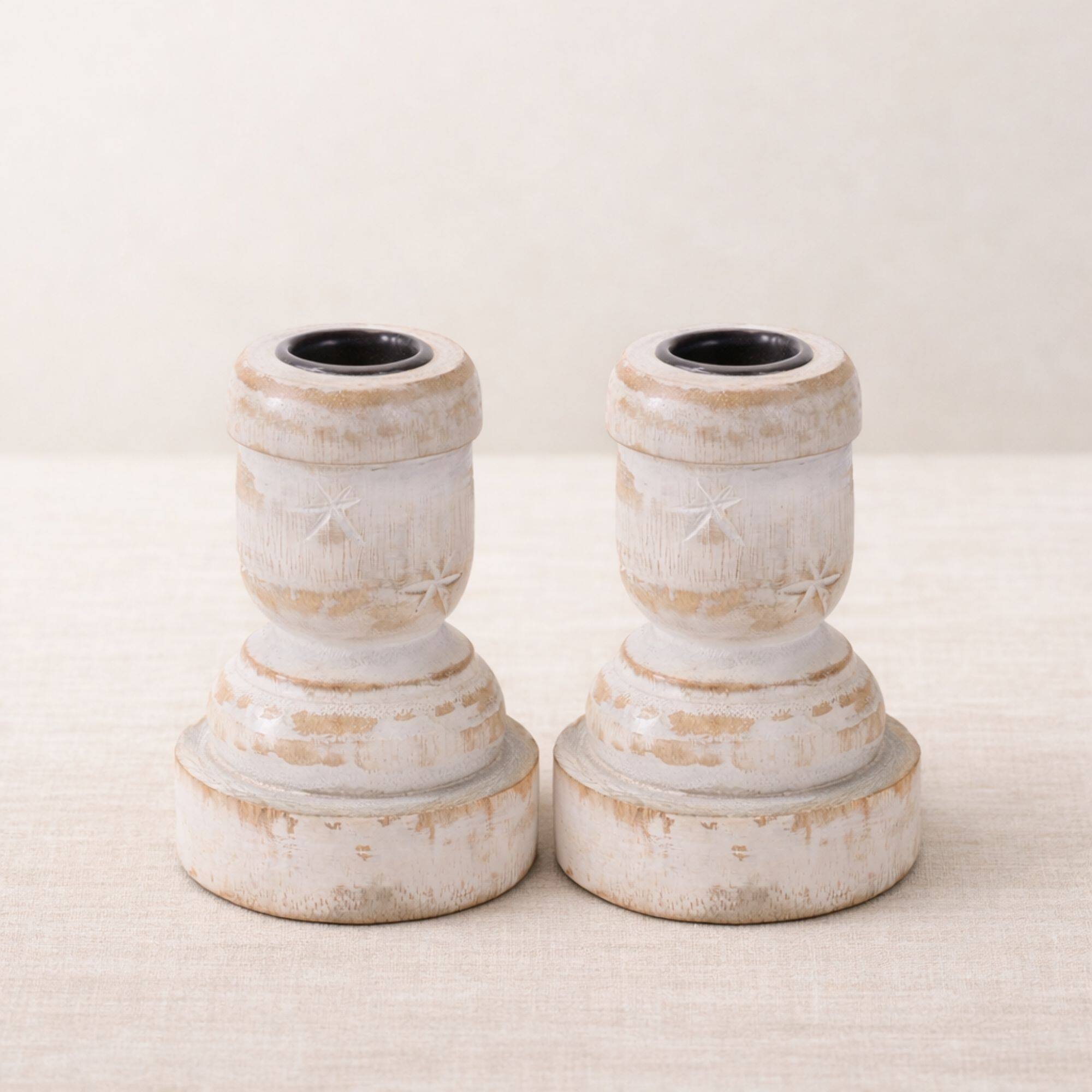 Melrose Whitewashed Wood Taper Candle Holders, 2ct.