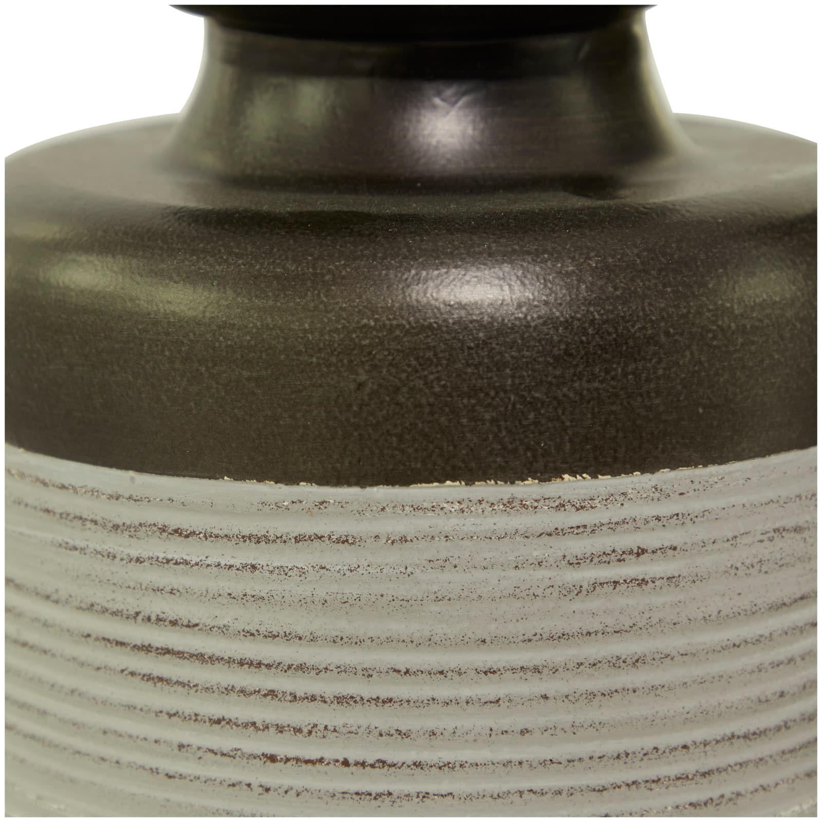 Bronze Metal Vase with Embossed Ribbing Set of 2 16", 13"