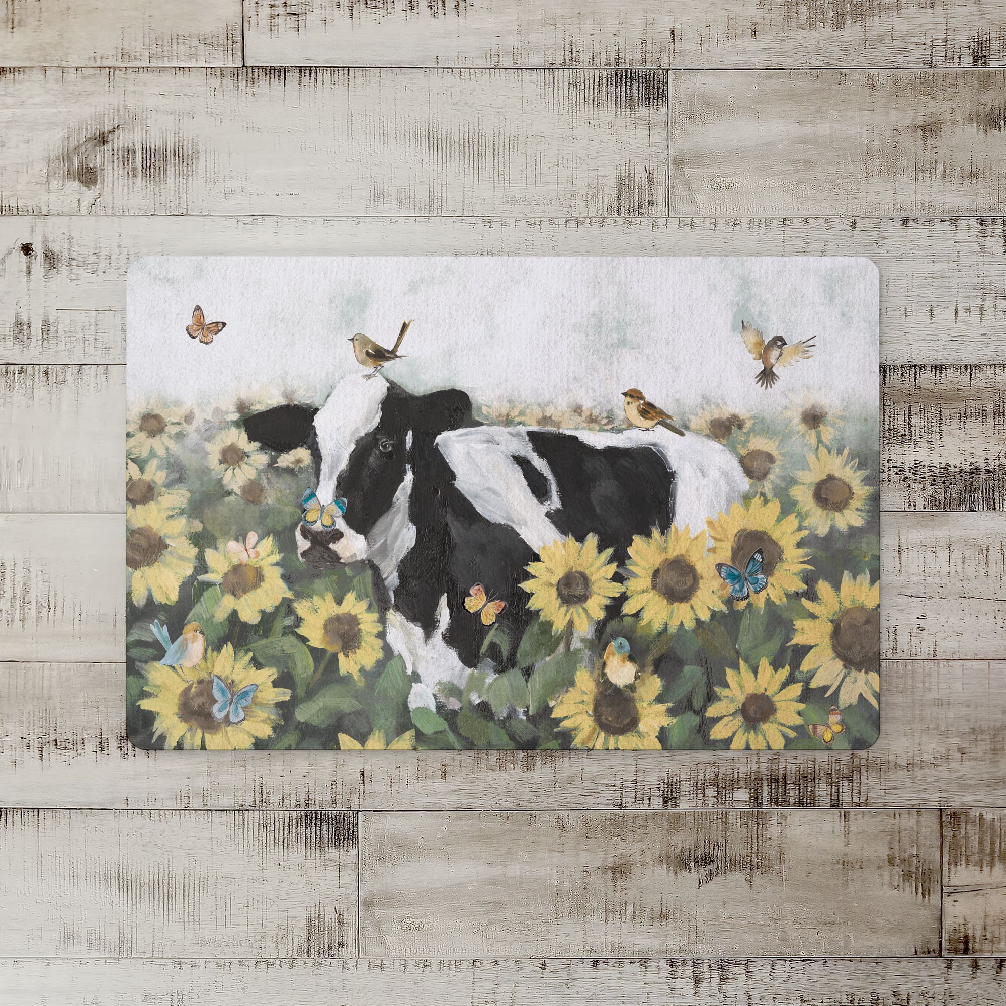 18" x 27" Cow Sunflowers Birds Butterflies Floor Mat