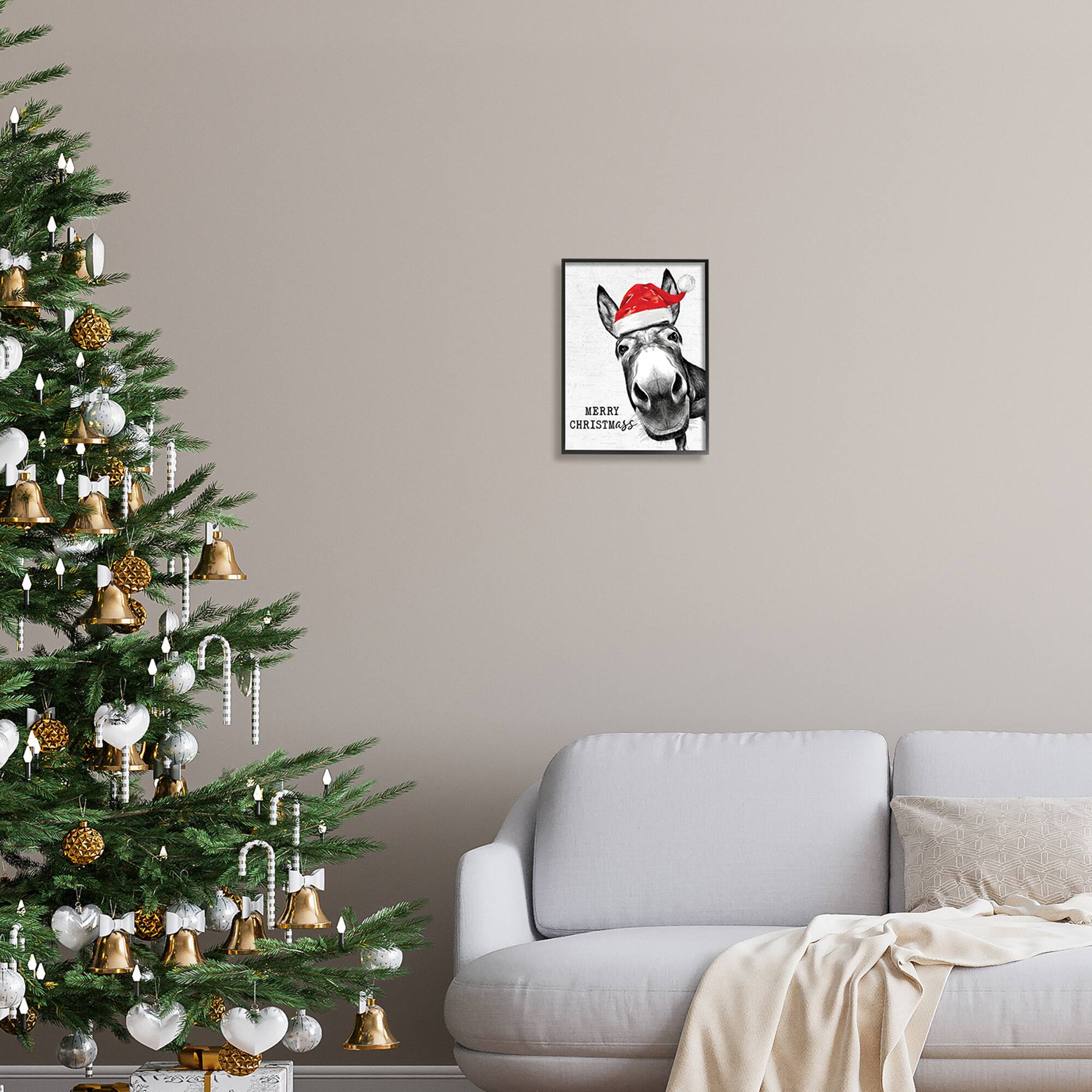 Stupell Industries Merry Christmass Funny Donkey Framed Giclee Art
