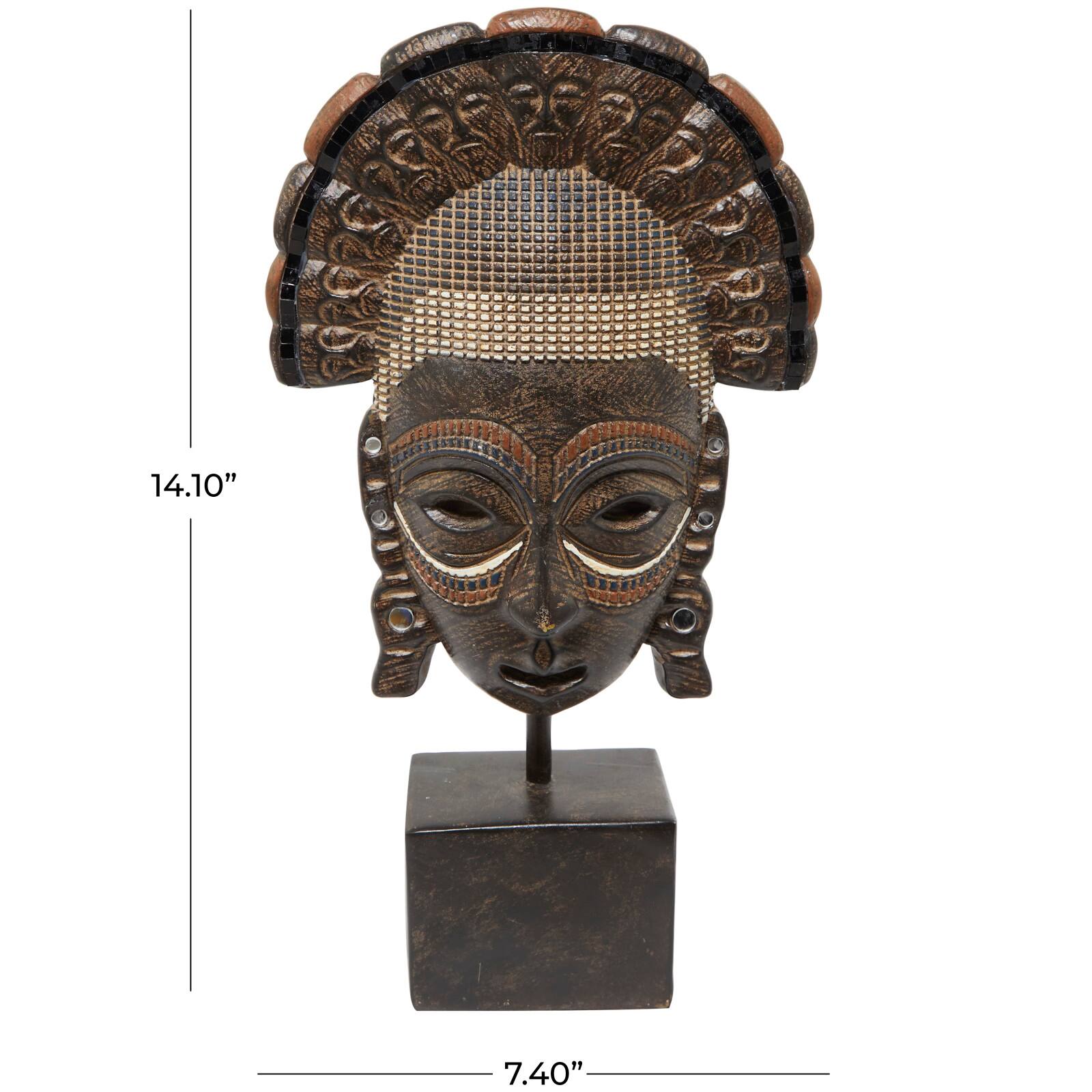 14" Brown Primitive African Mask Sculpture