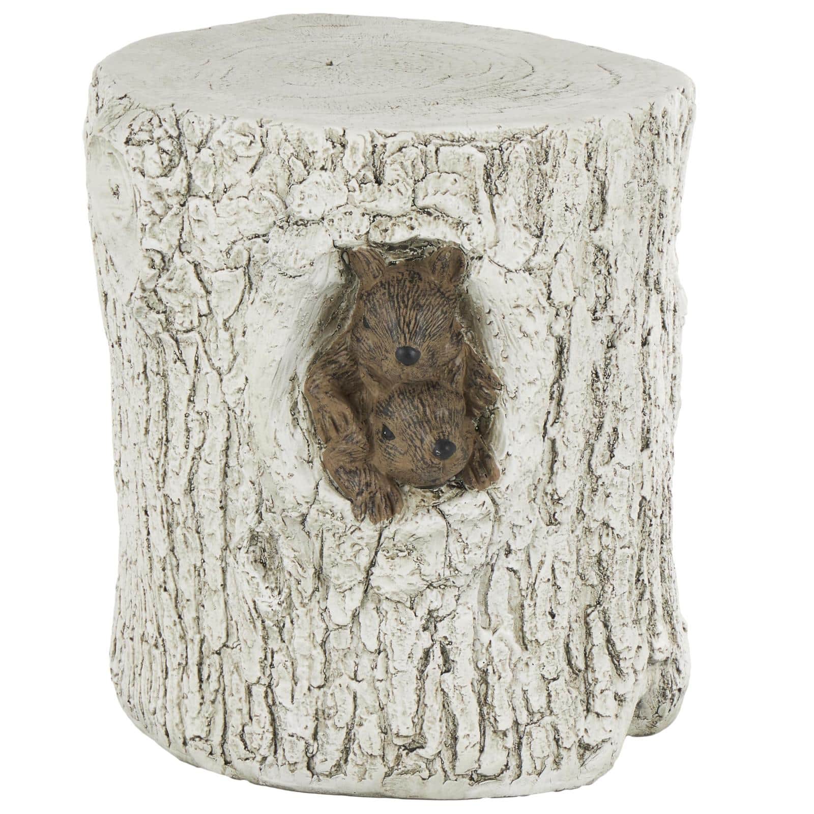 17" White MGO Squirrel Tree Trunk Garden Stool