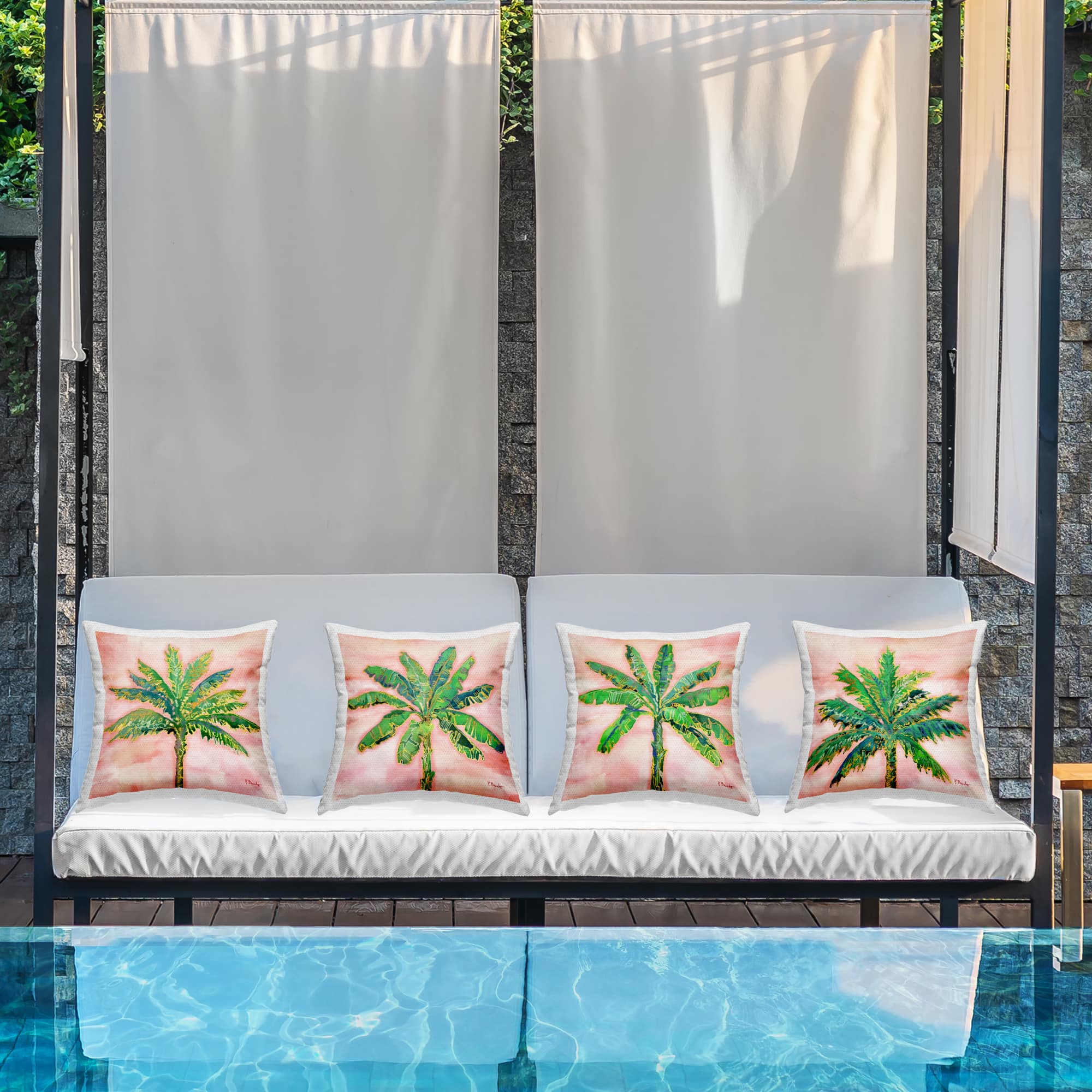 Stupell Industries 18" x 18" Pink Summer Palm Tree Leaves Outdoor Print Throw Pillow Set
