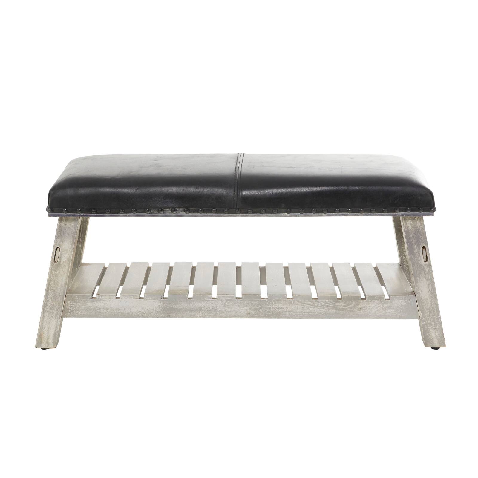 42" Black Wood Bench With Lower Shelf