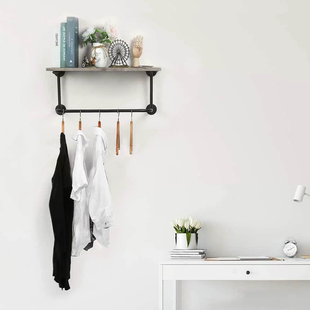 NEX™ Gray Wall Mounted Industrial Rustic Wood & Metal Coat Rack