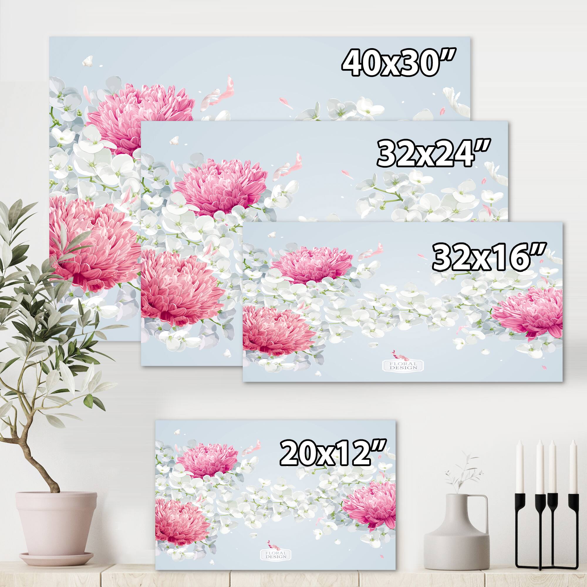 Designart - Chrysanthemums and Apple Blossom - Traditional Canvas Wall Art Print