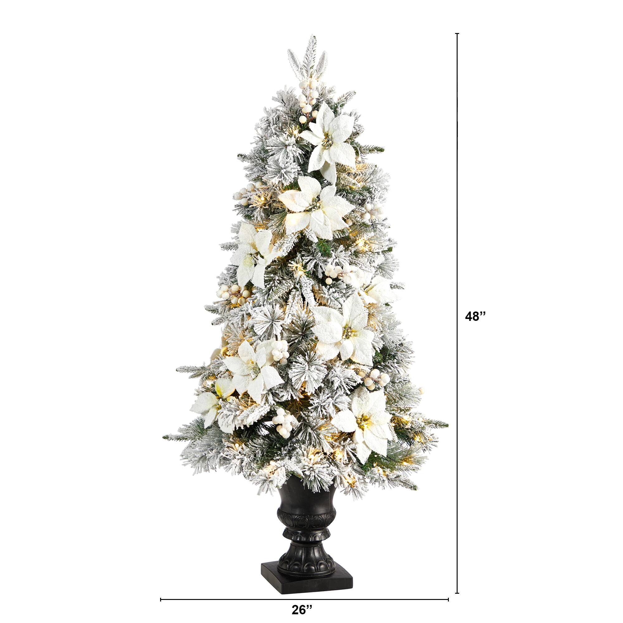 4ft. Pre-Lit Flocked Artificial Christmas Tree in Decorative Urn, Warm White Lights