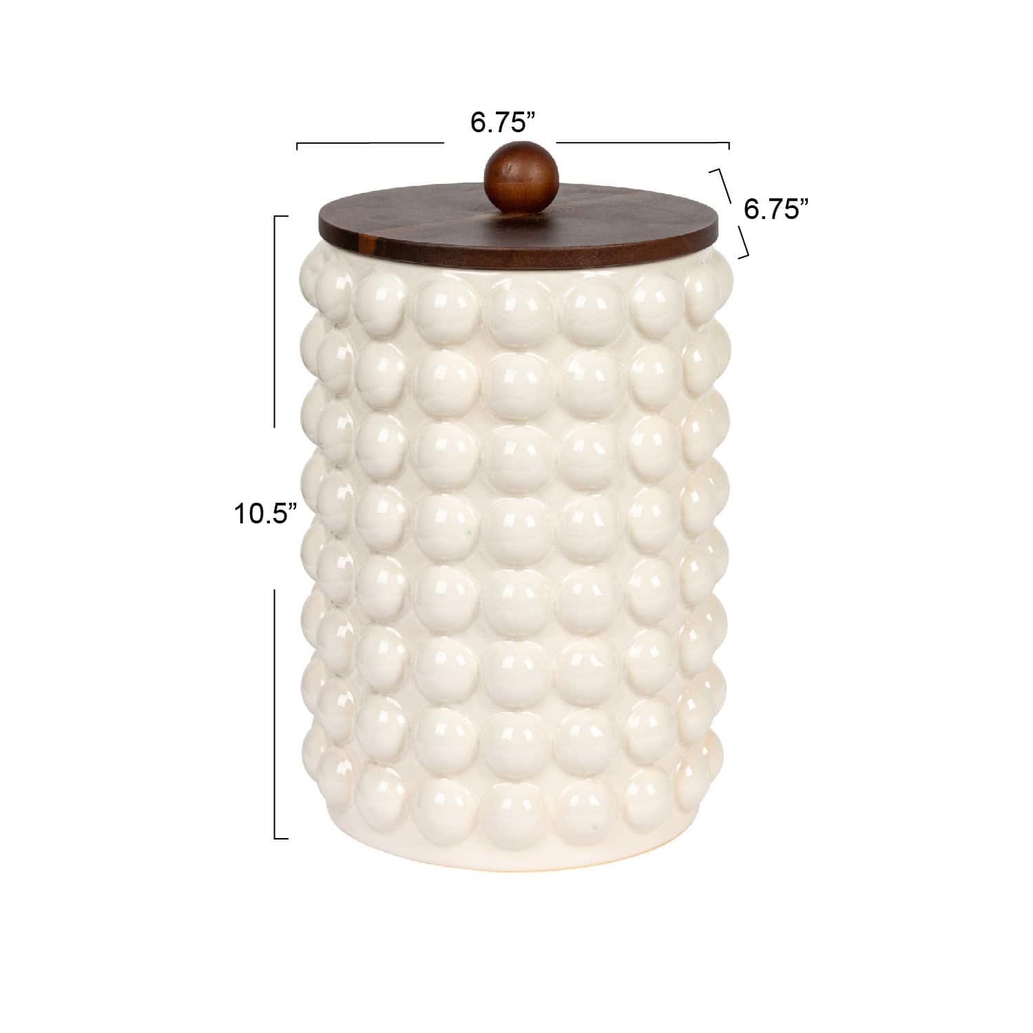 Hello Honey® White Raised Dots Stoneware Canister with Acacia Wood Lid