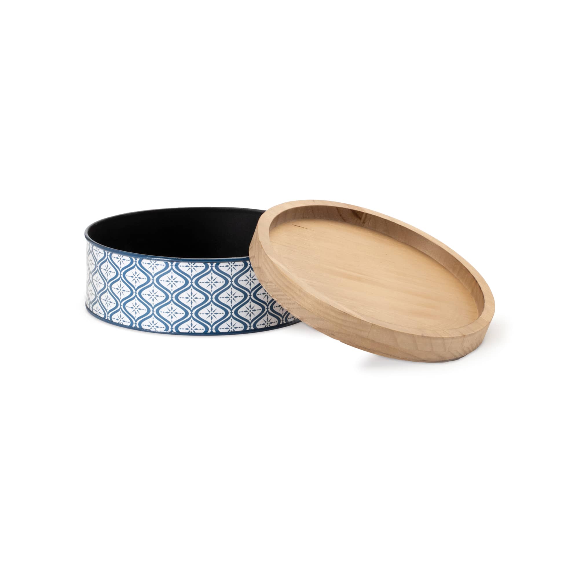 Metal Patterned Canister with Natural Wood Lids Set