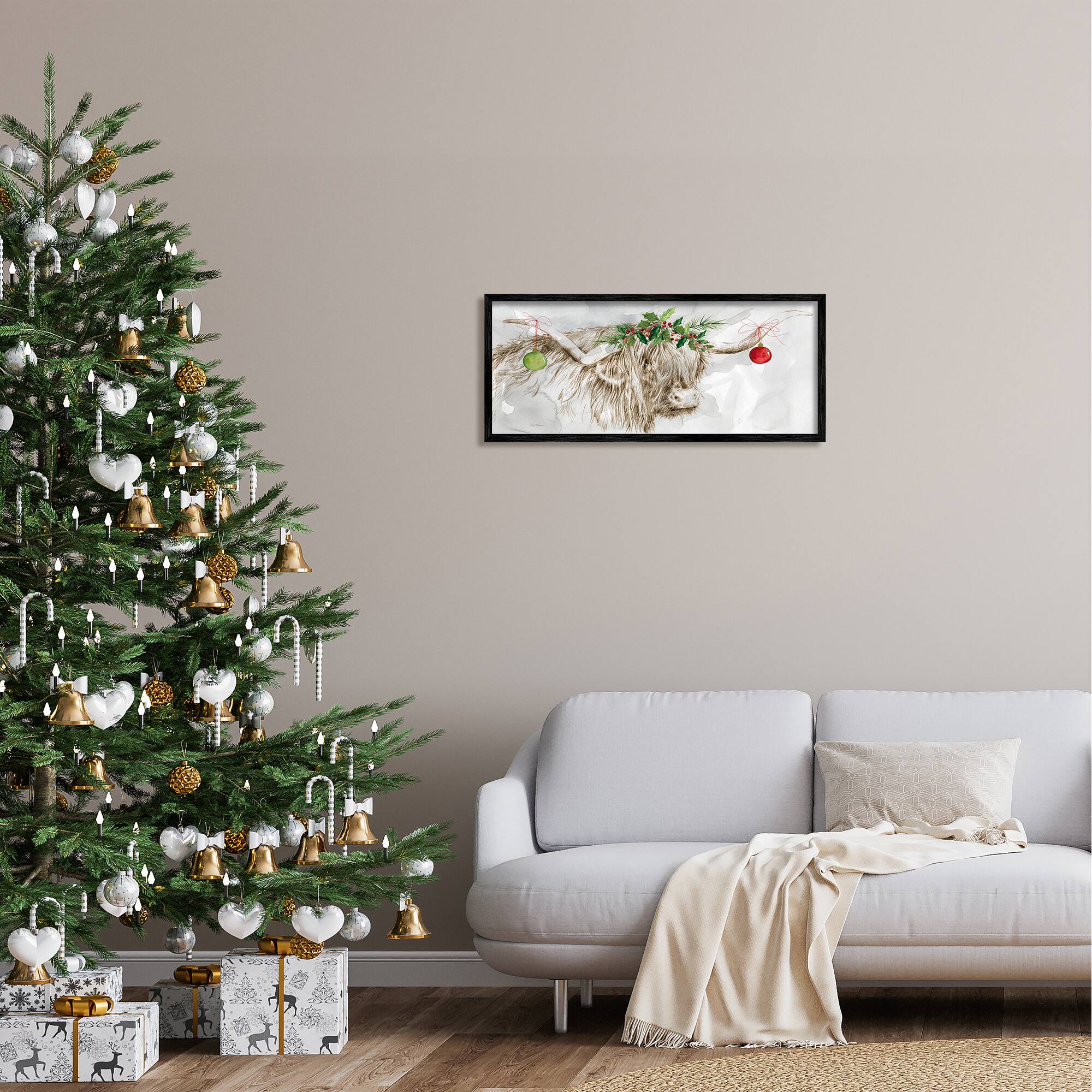Stupell Industries Cattle with Christmas Ornaments Framed Giclee Art