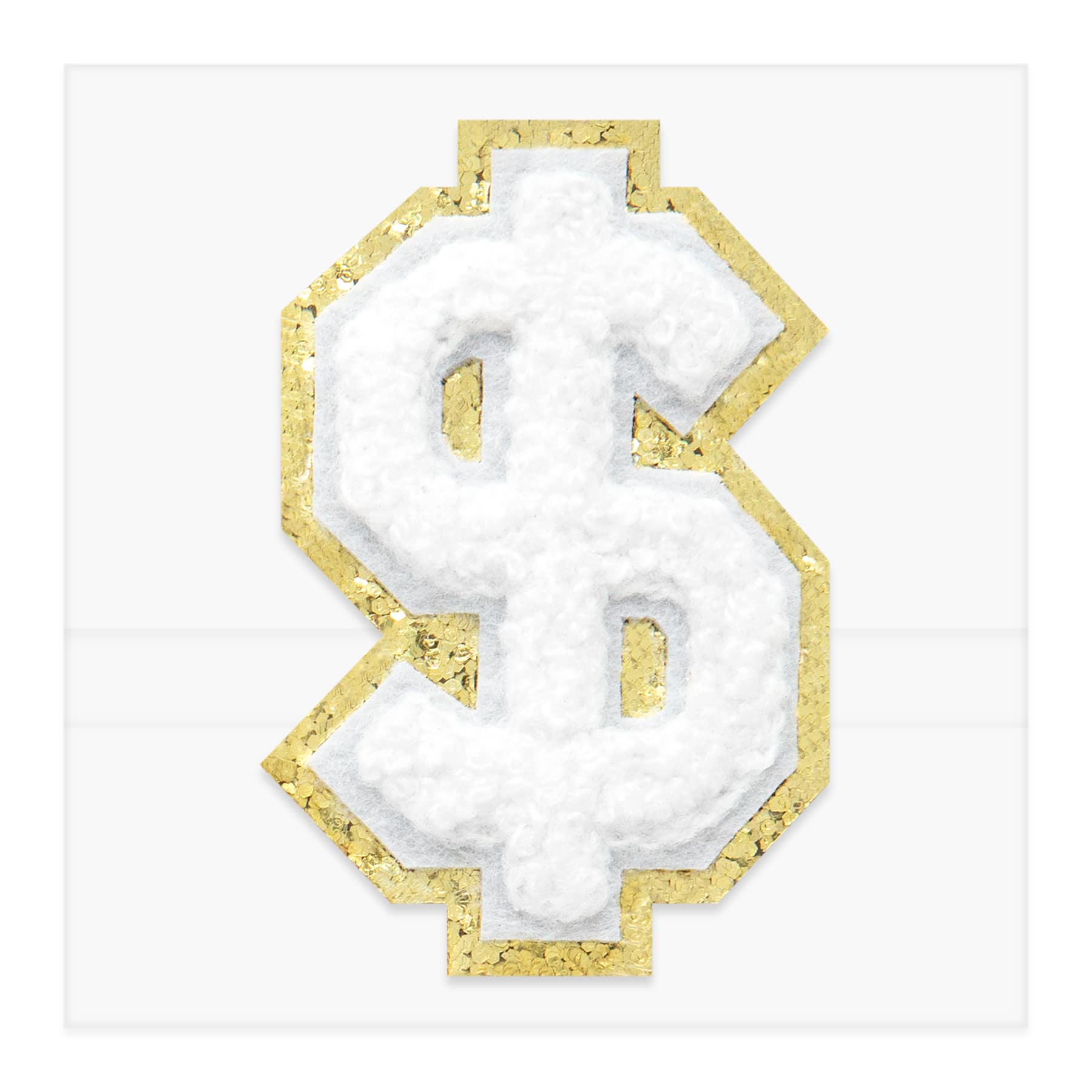2.25" White Chenille & Gold Glitter Edge Number Iron-On & Adhesive Patch by Make Market