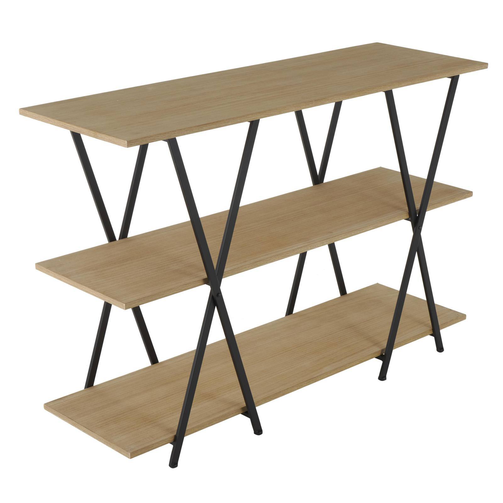 47" x 32" Brown Metal 3 Shelf Storage Shelving Unit with Black Metal Frame