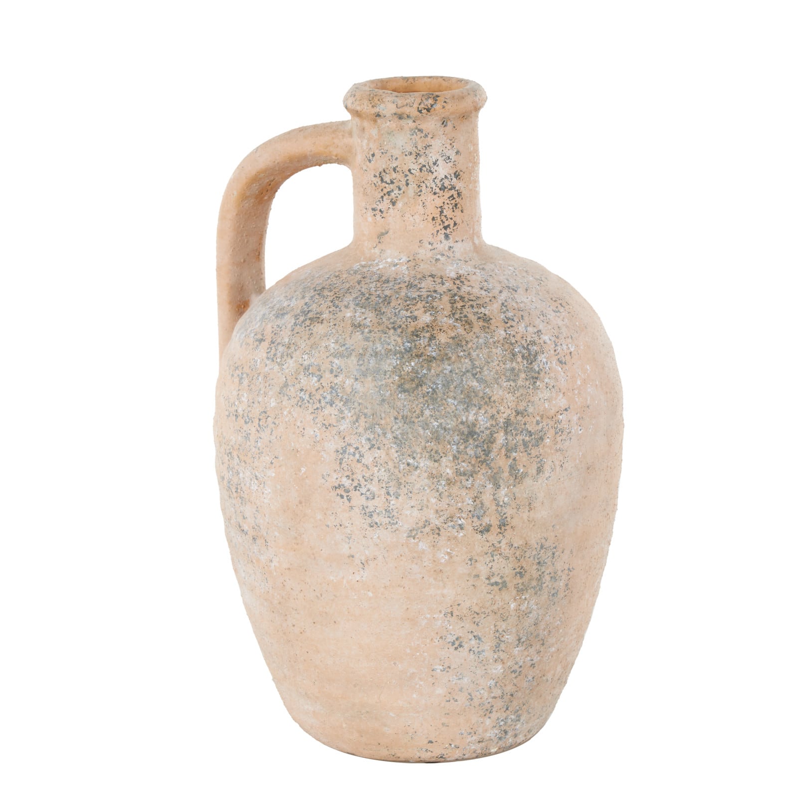11" Beige Antique-Style Distressed Ceramic Vase with Handle