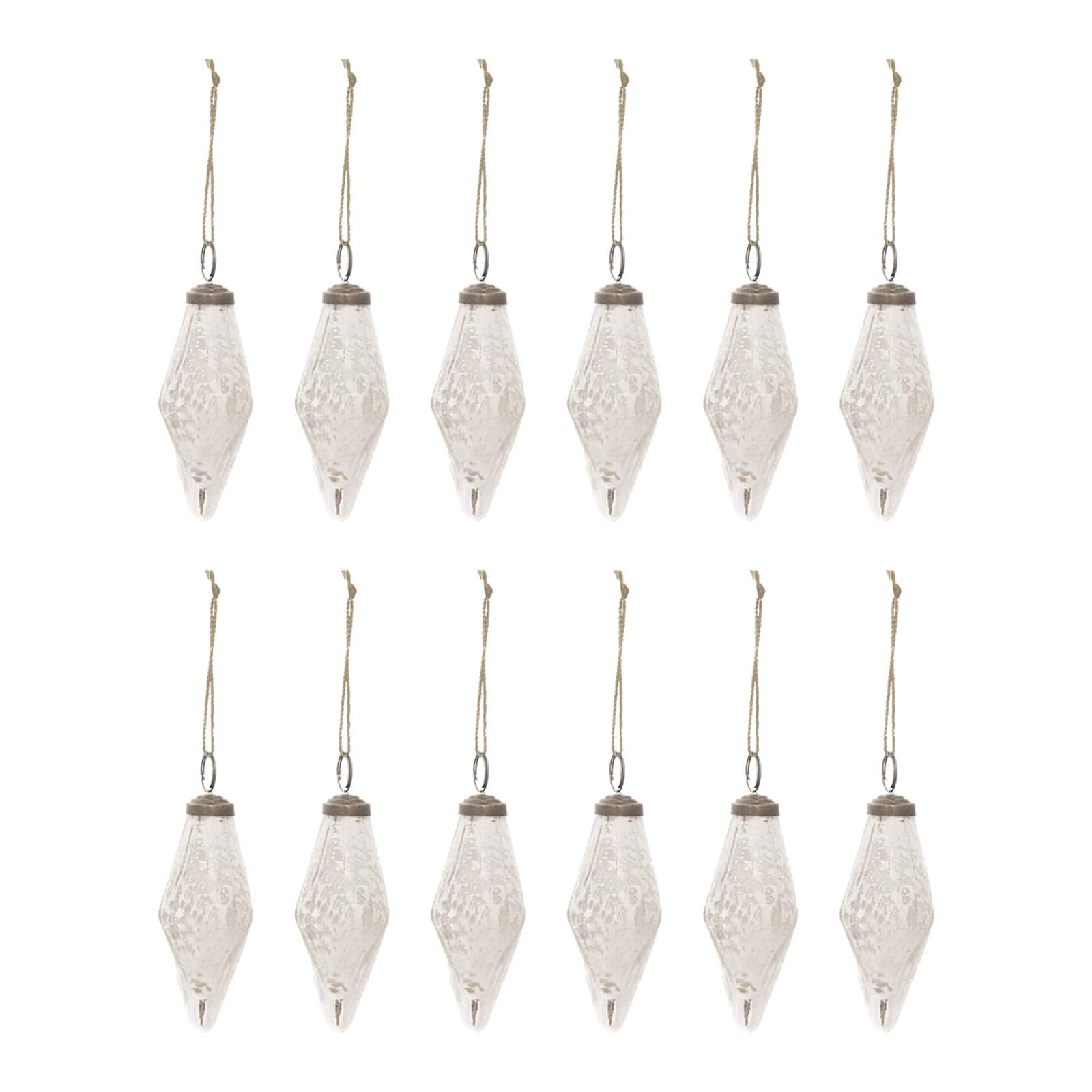 Hello Honey® 12 Pack 4" Silver Mercury Glass Teardrop Ornaments