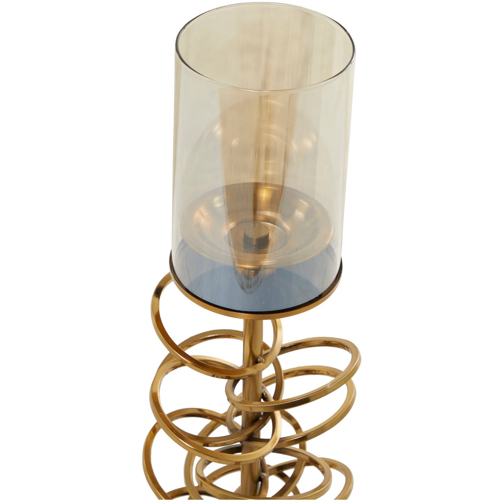 Gold Metal Ring Stand Pillar Hurricane Lamp Set