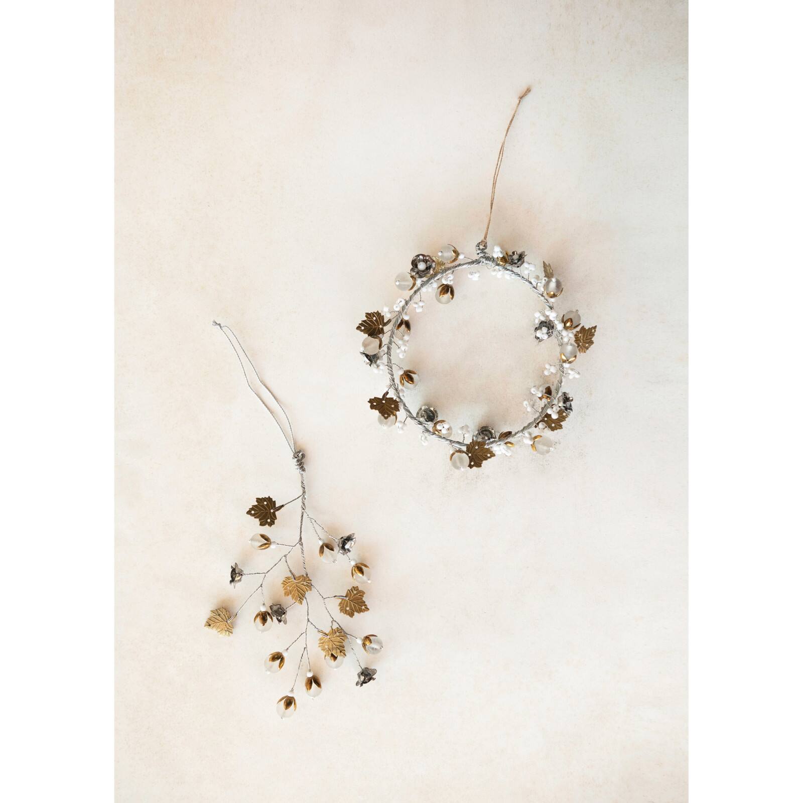 Hello Honey® 6" White, Silver & Brass Round Metal Laurel Wreath
