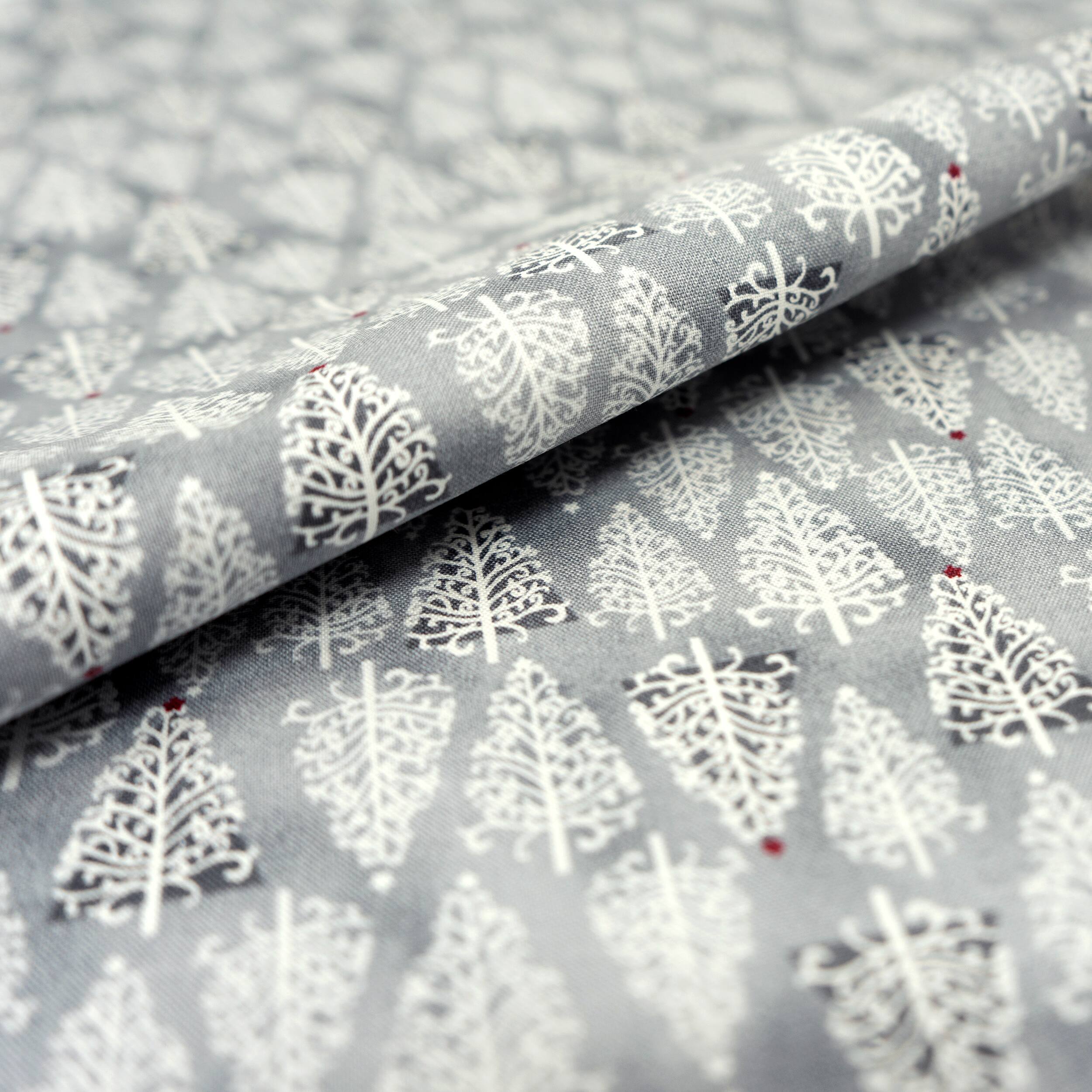 SINGER Christmas Holiday Gray Santa's Trees Cotton Fabric