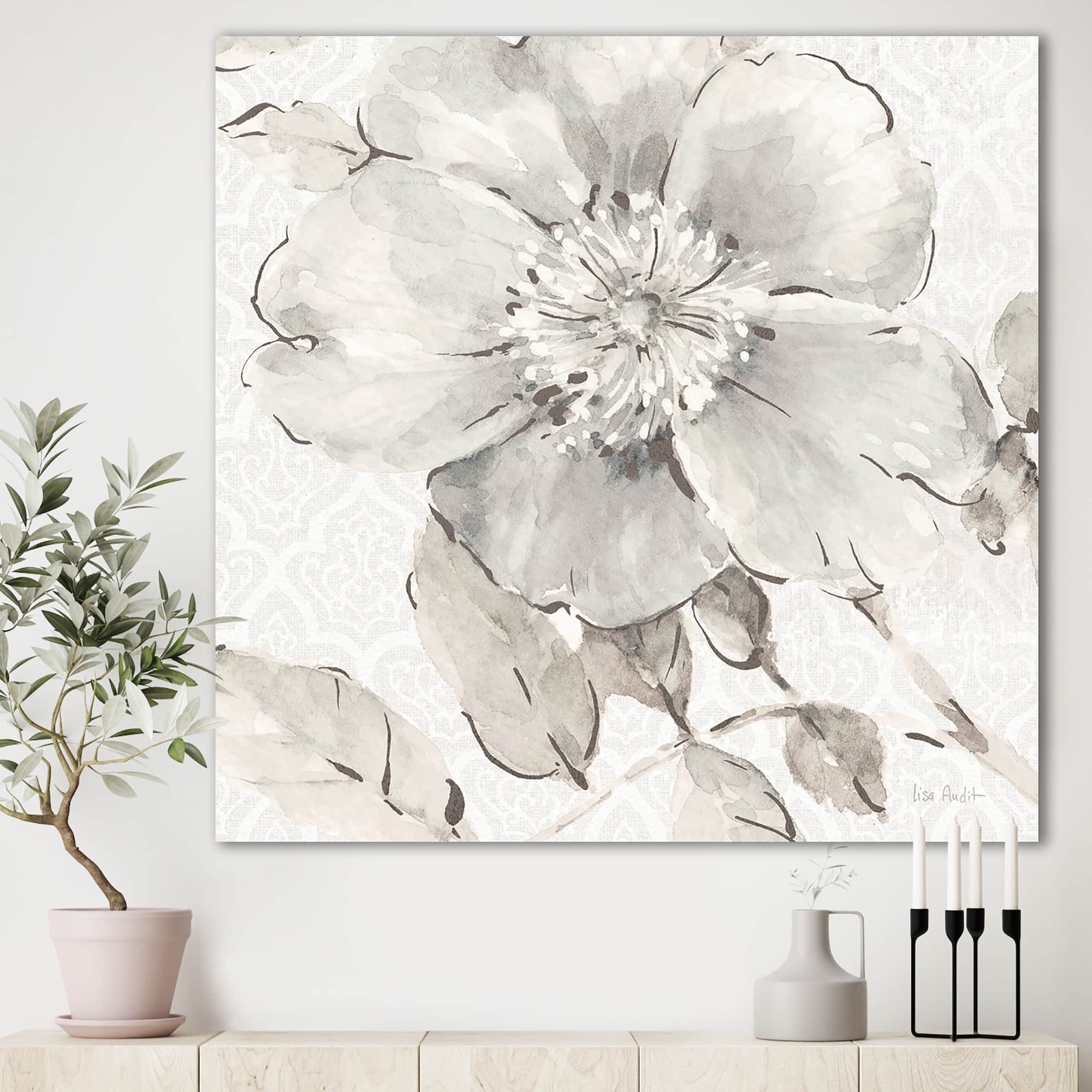 Designart - Indigold Grey Peonies II